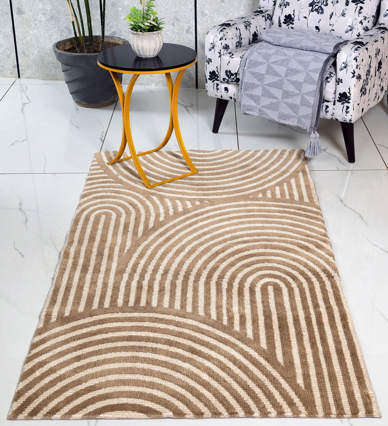 Beige Uval Modern Pile 4X6 Ft Carpet