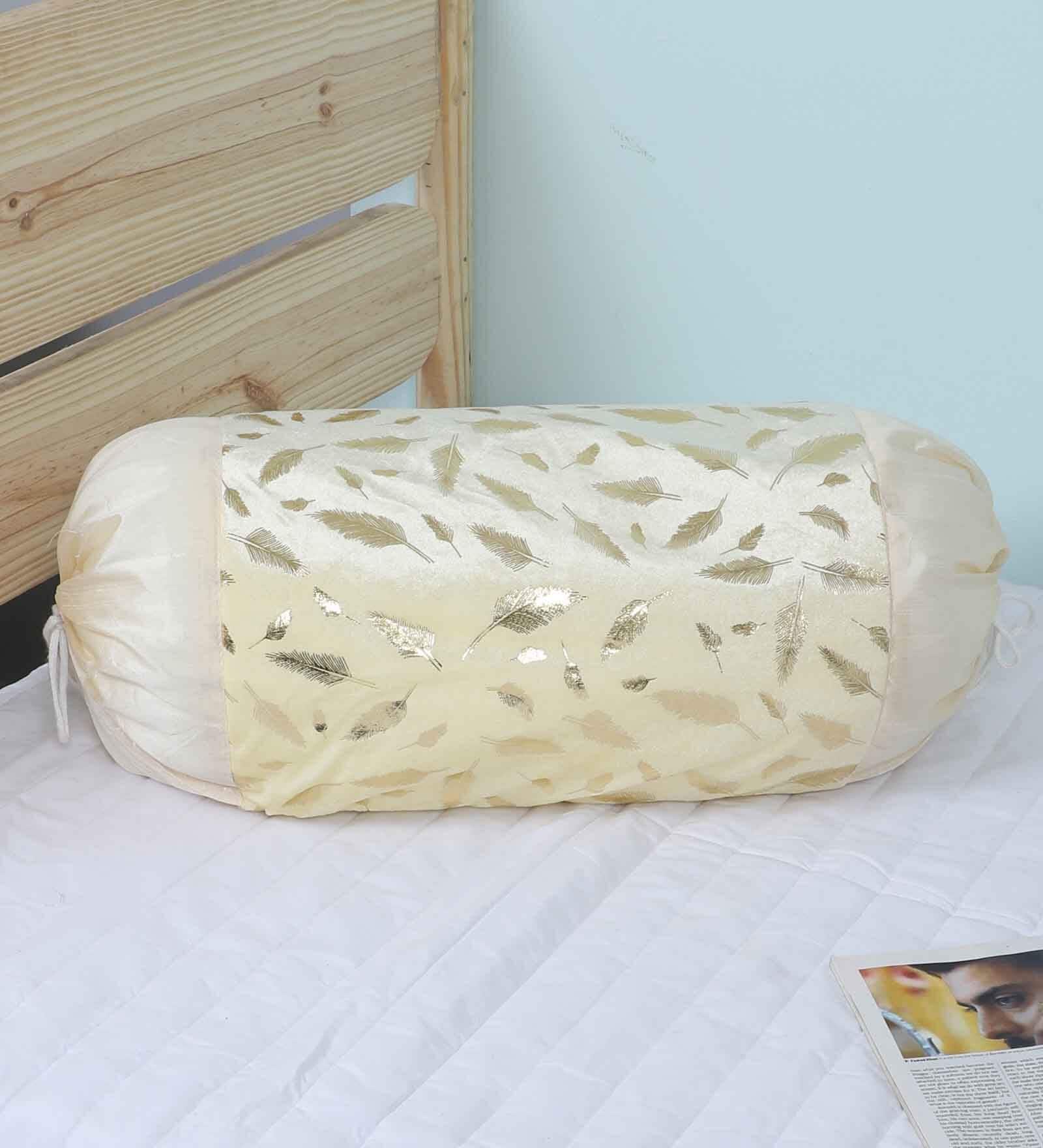 Beige Velvet Floral 16x34 inches Bolster Covers