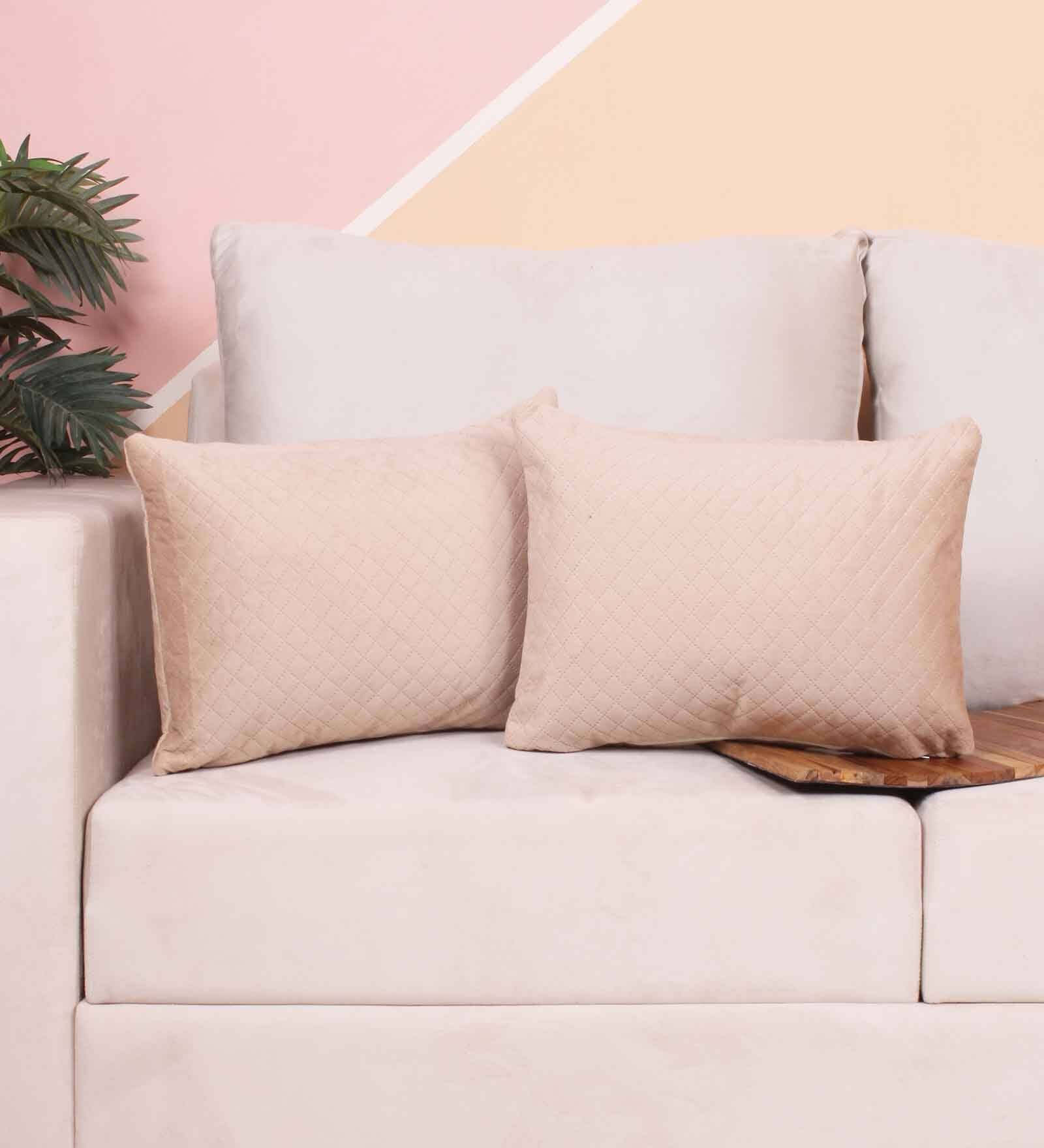 Beige Velvet Solid 12x18 inches Cushion Covers (Pack of 2)