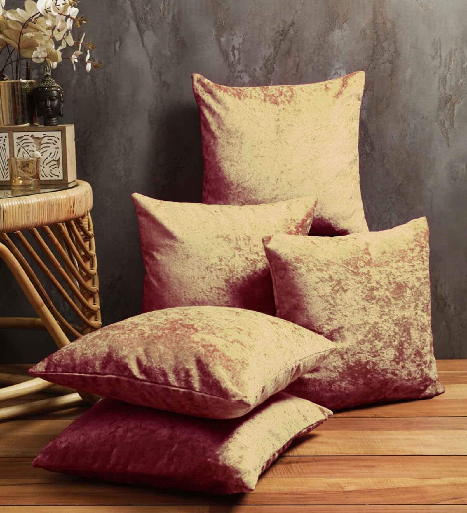 Beige Velvet Solid 16x16 inches Cushion Cover (5Pc)