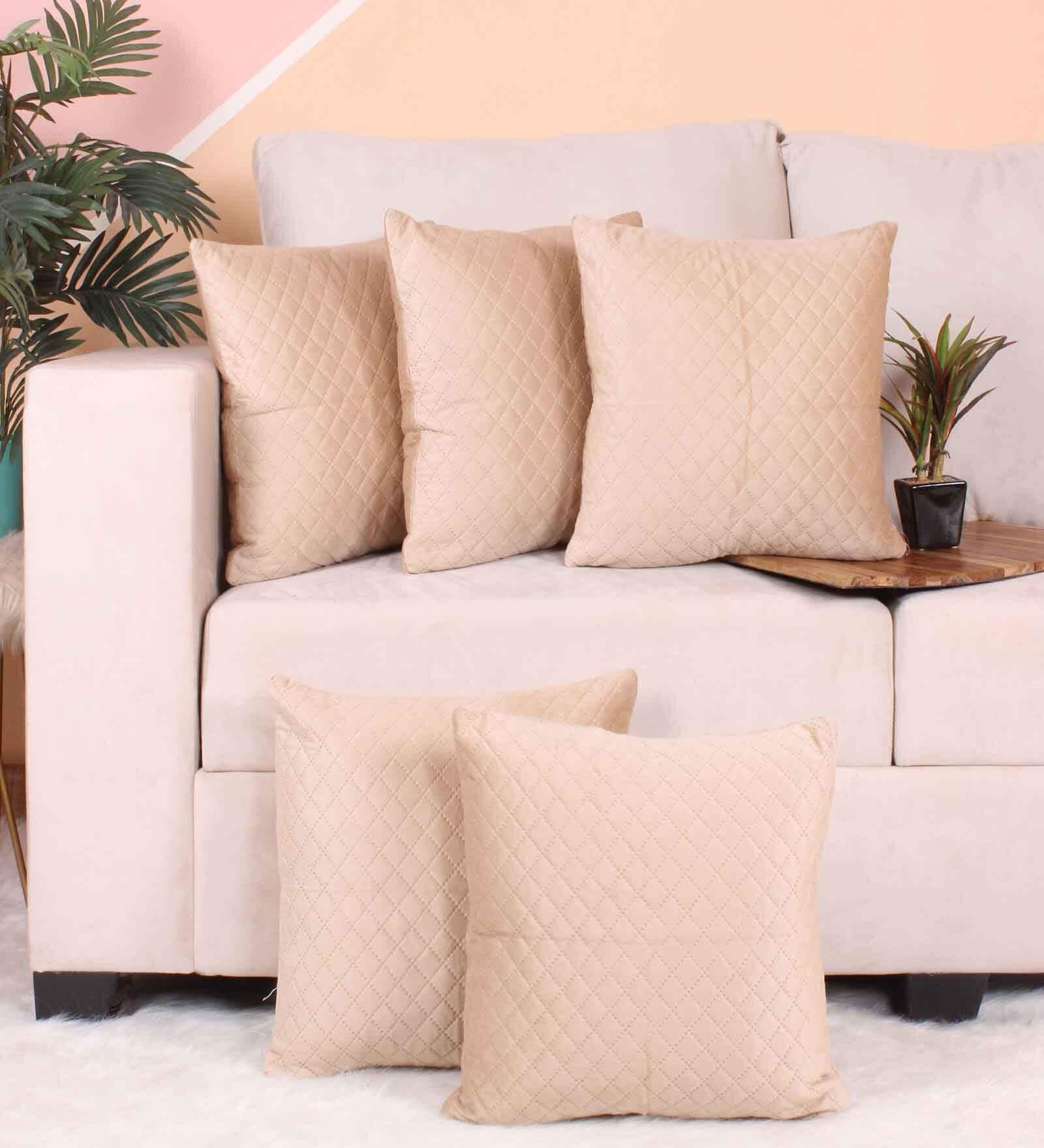Beige Velvet Solid 16x16 inches Cushion Covers (Pack of 5)