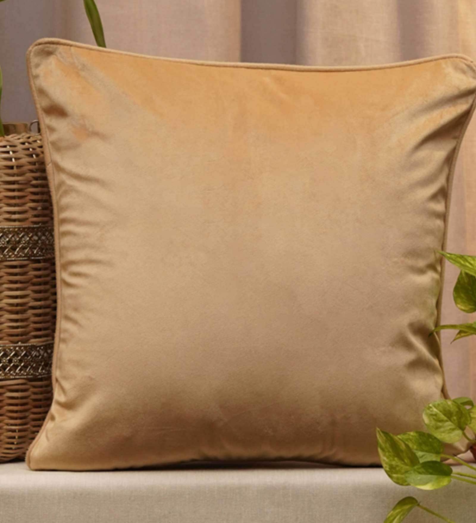 Beige Solid Velvet 20 x 20 Inches Cushion Cover