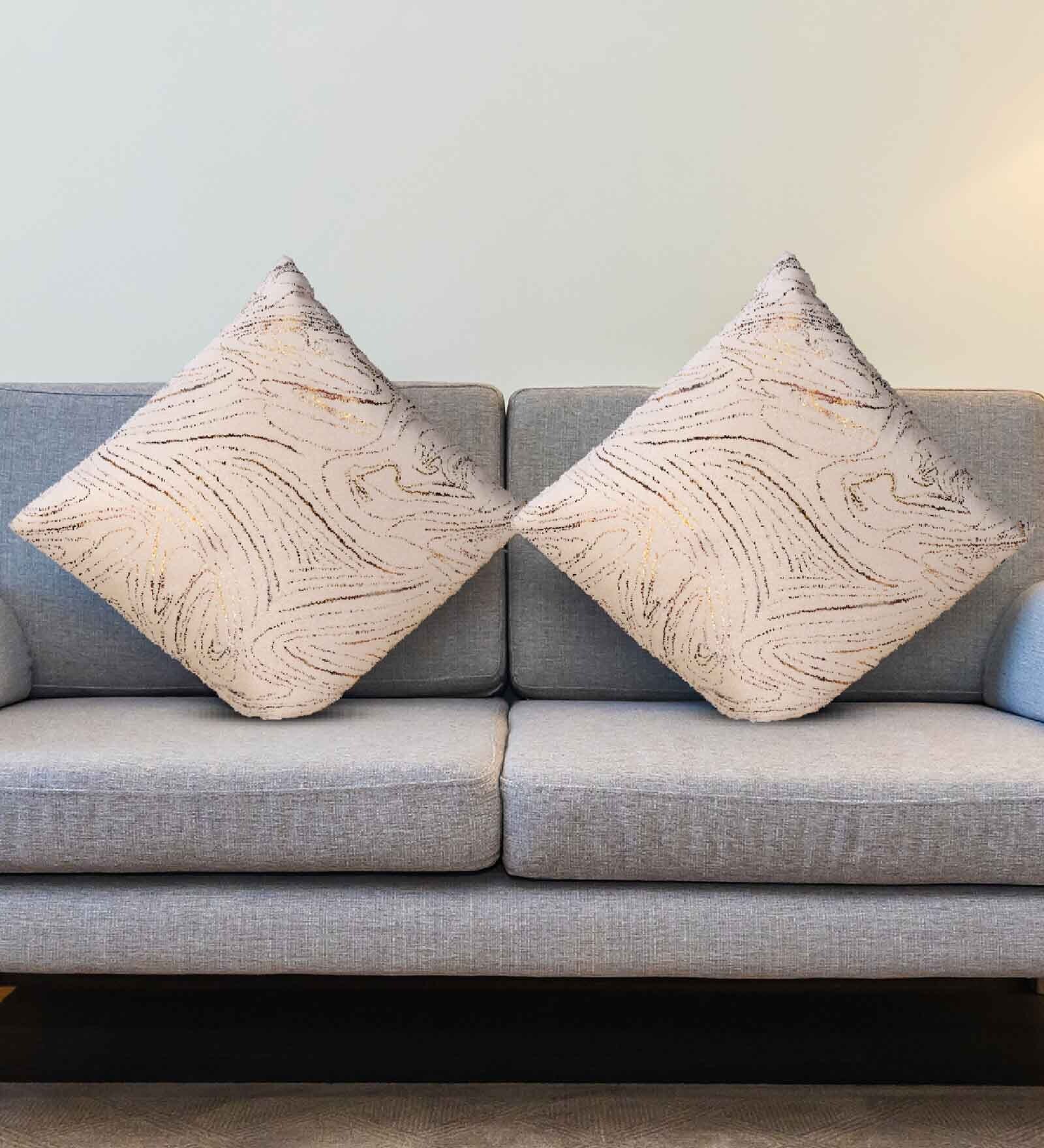 Beige Velvet Traditional 16x16 inches Cushion Covers (Pack of 2)