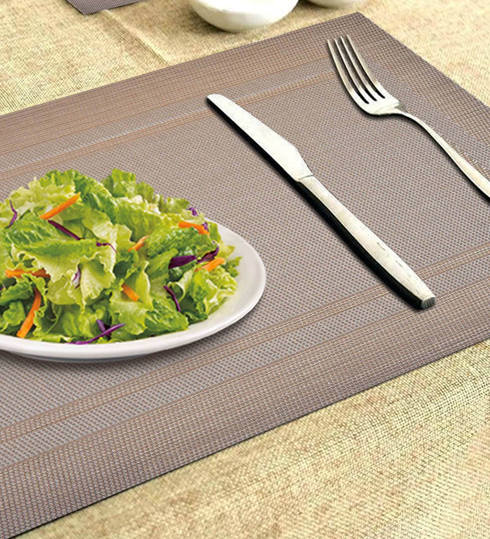 Solid Beige Vinyl Maze 18x12 Inches Placemats (Set of 6)