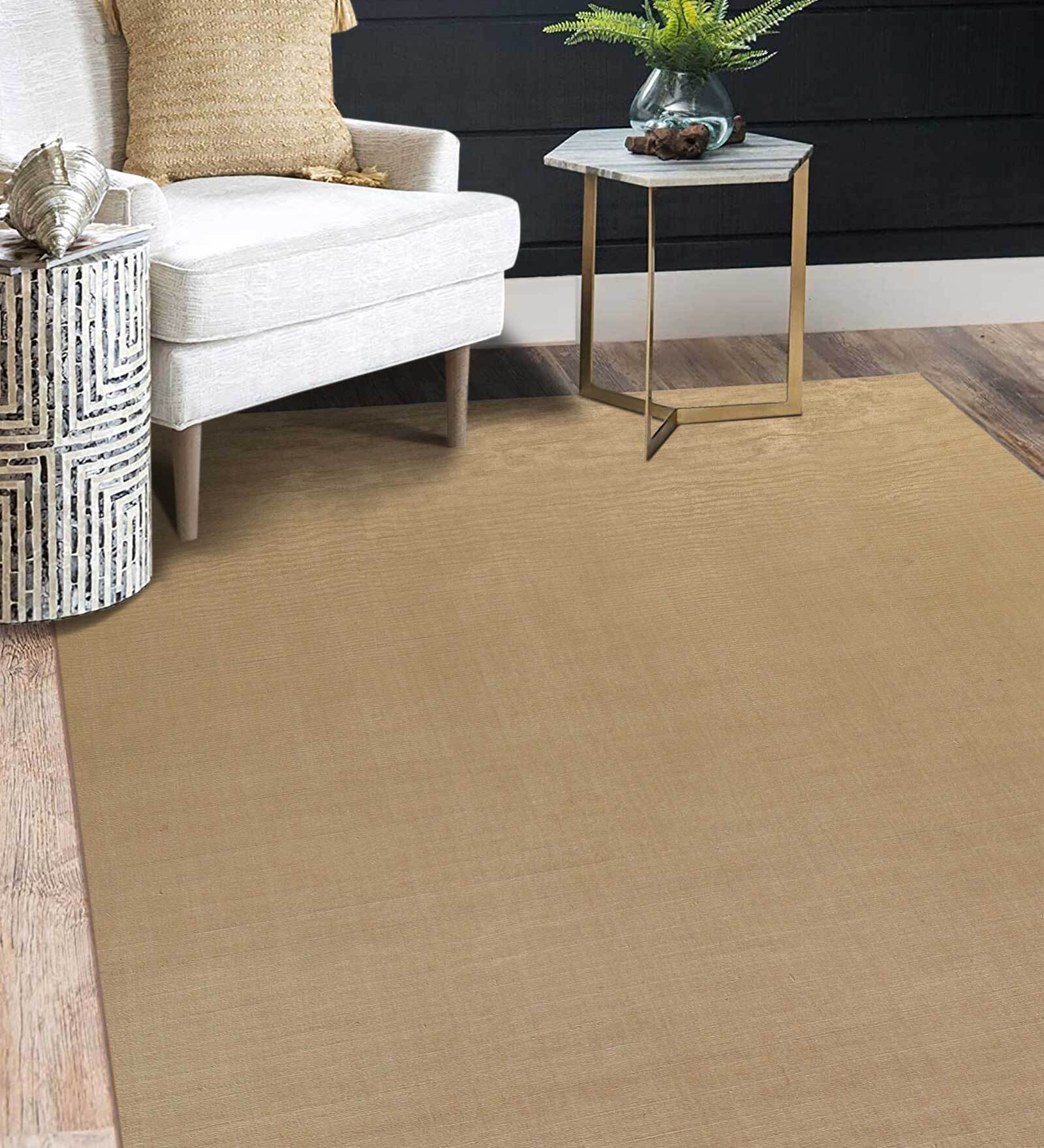 Beige Solid Viscose 5 ft x 7 ft Flat Weave Carpet