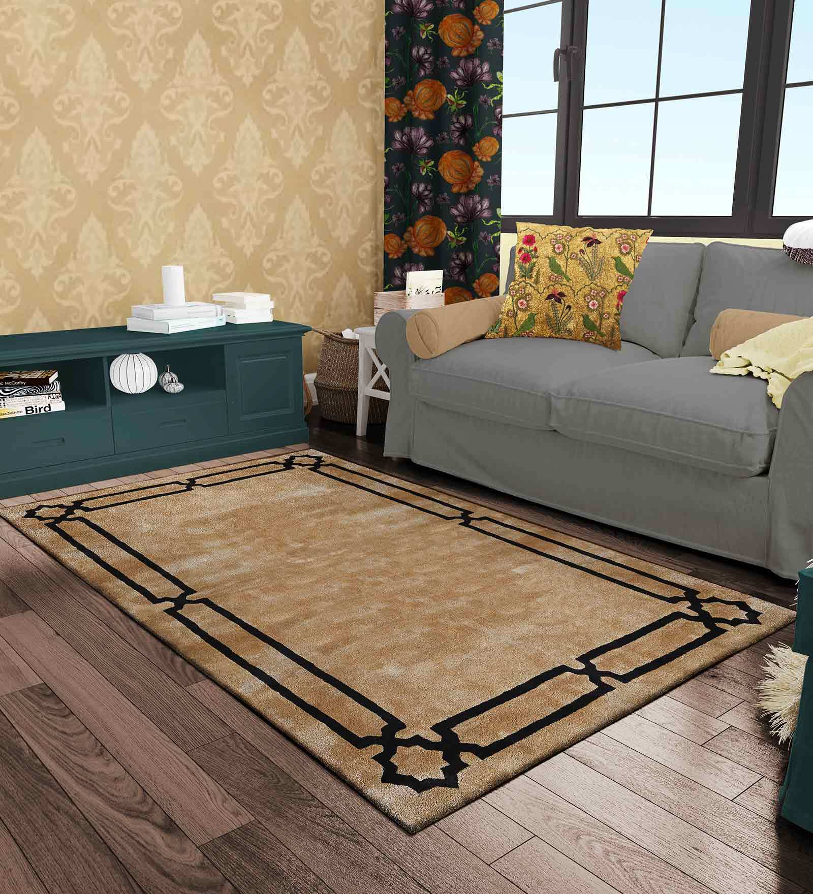 Buy Beige Abstract Viscose 4 ft x 6 ft Hand Tufted Carpet