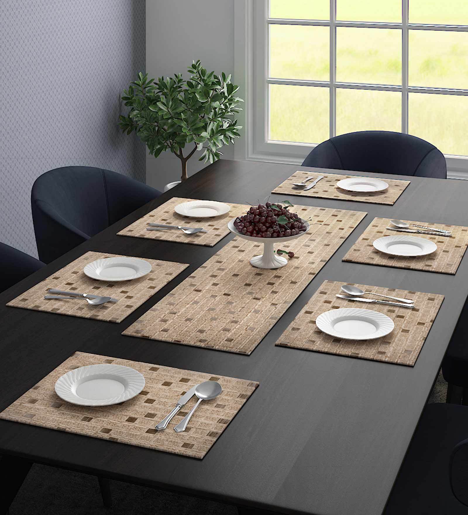 Curtis (18x13) Beige Polyester (Set of 7) Table Linen Set