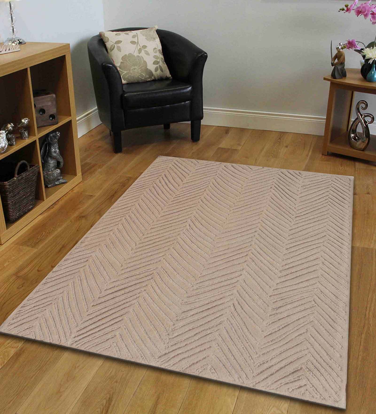 Beige Abstract Wool 5 ft x 7 ft Hand Tufted Carpet