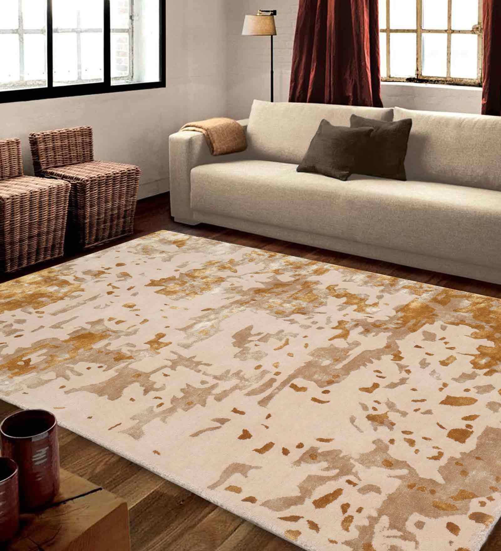 Buy Beige Wool and Viscose Abstract 4 x 6 Feet Hand Tufted Carpet