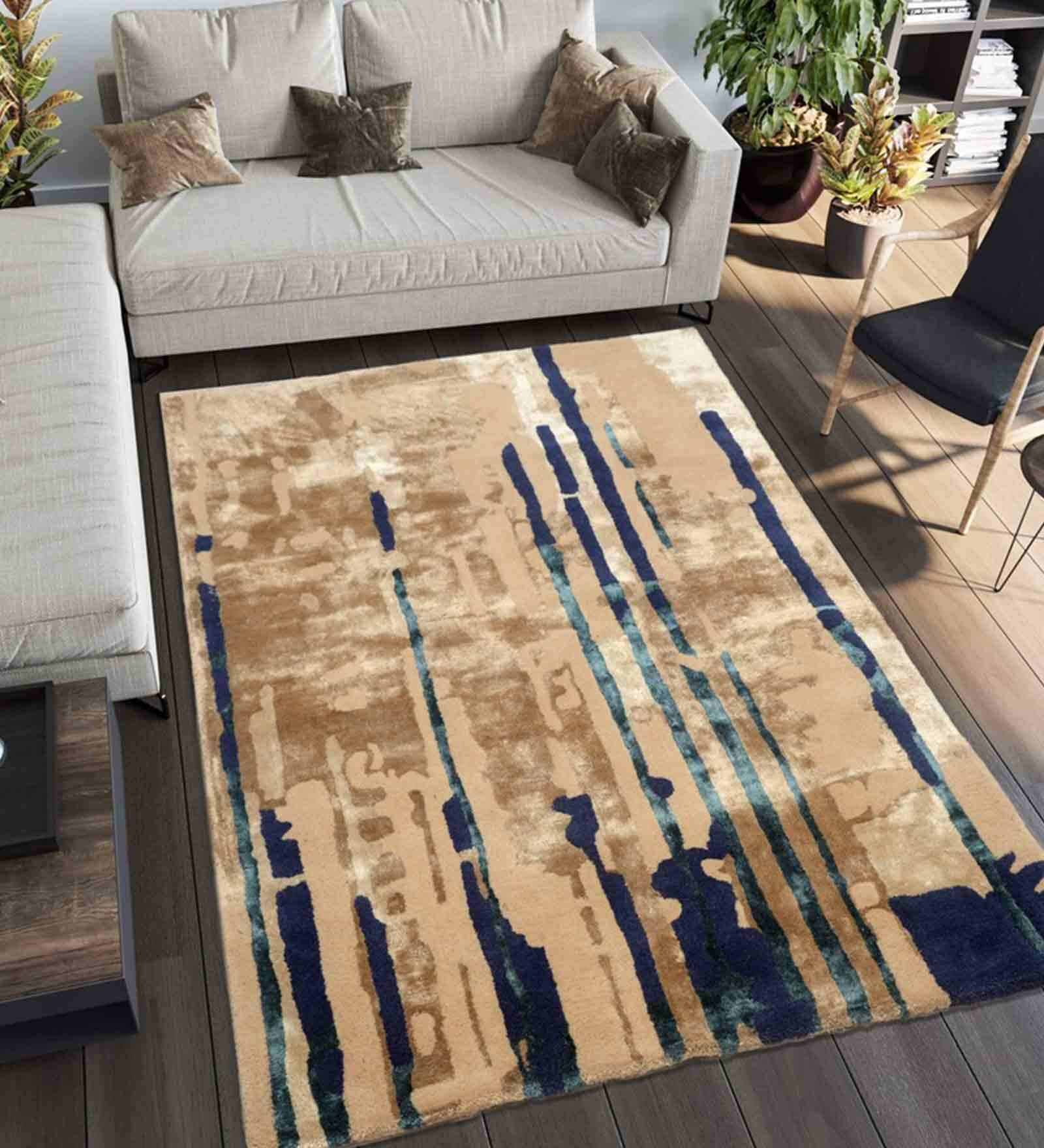 Buy Beige Wool and Viscose Abstract 5 x 7 Feet Hand Tufted Carpet