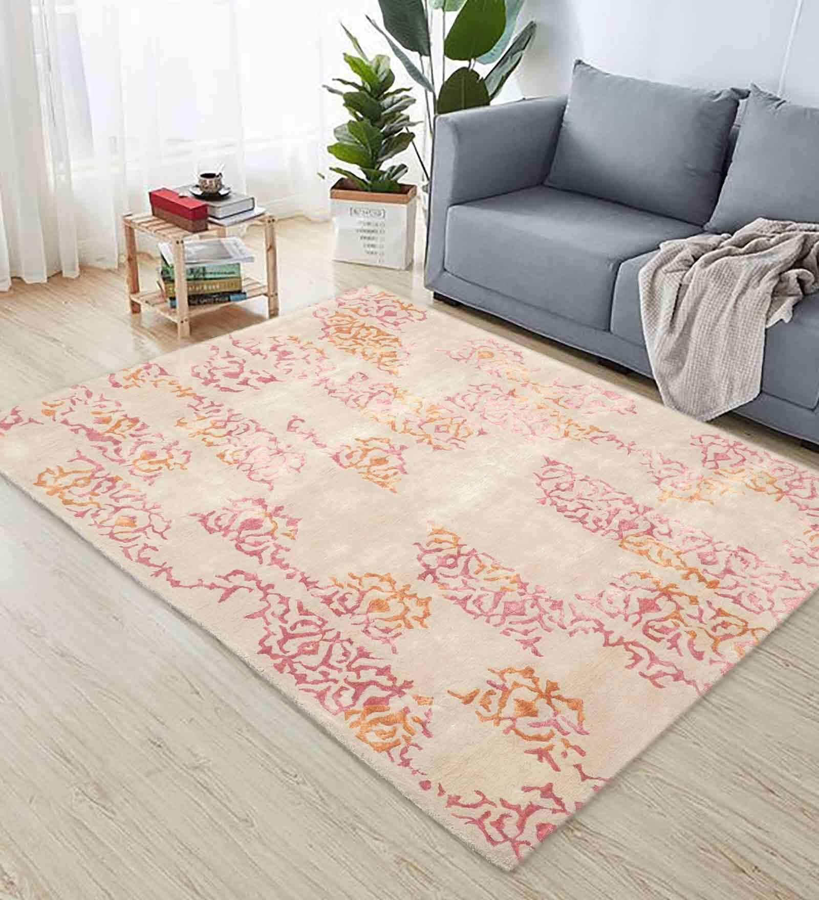 Buy Beige Wool and Viscose Vintage 5 x 7 Feet Hand Tufted Carpet