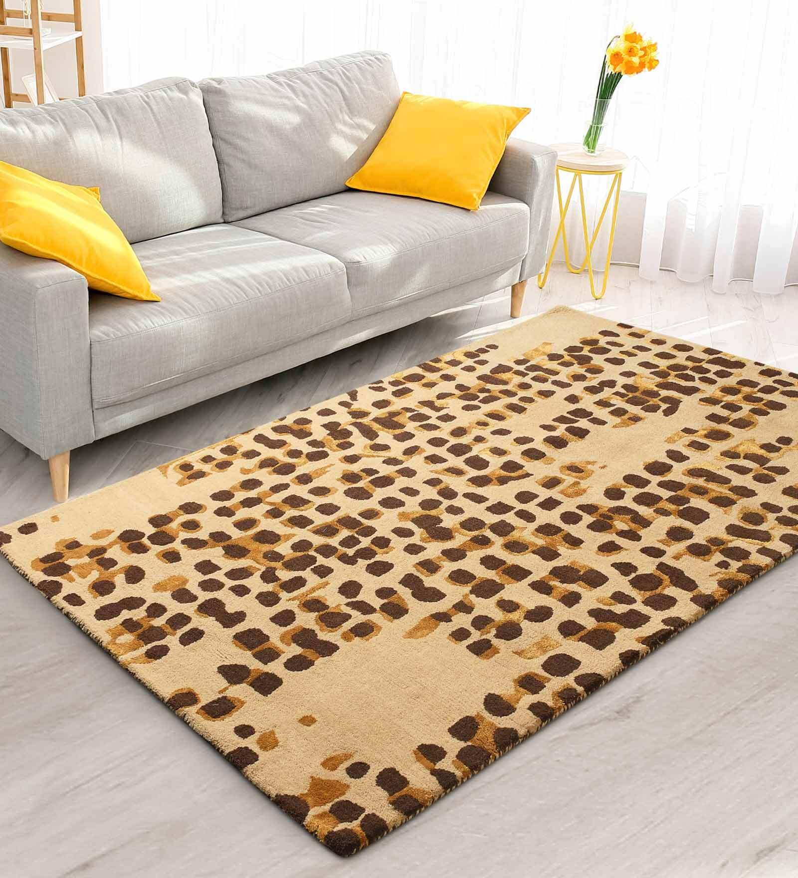 Buy Beige Wool and Viscose Abstract 6 x 8 Feet Hand Tufted Carpet