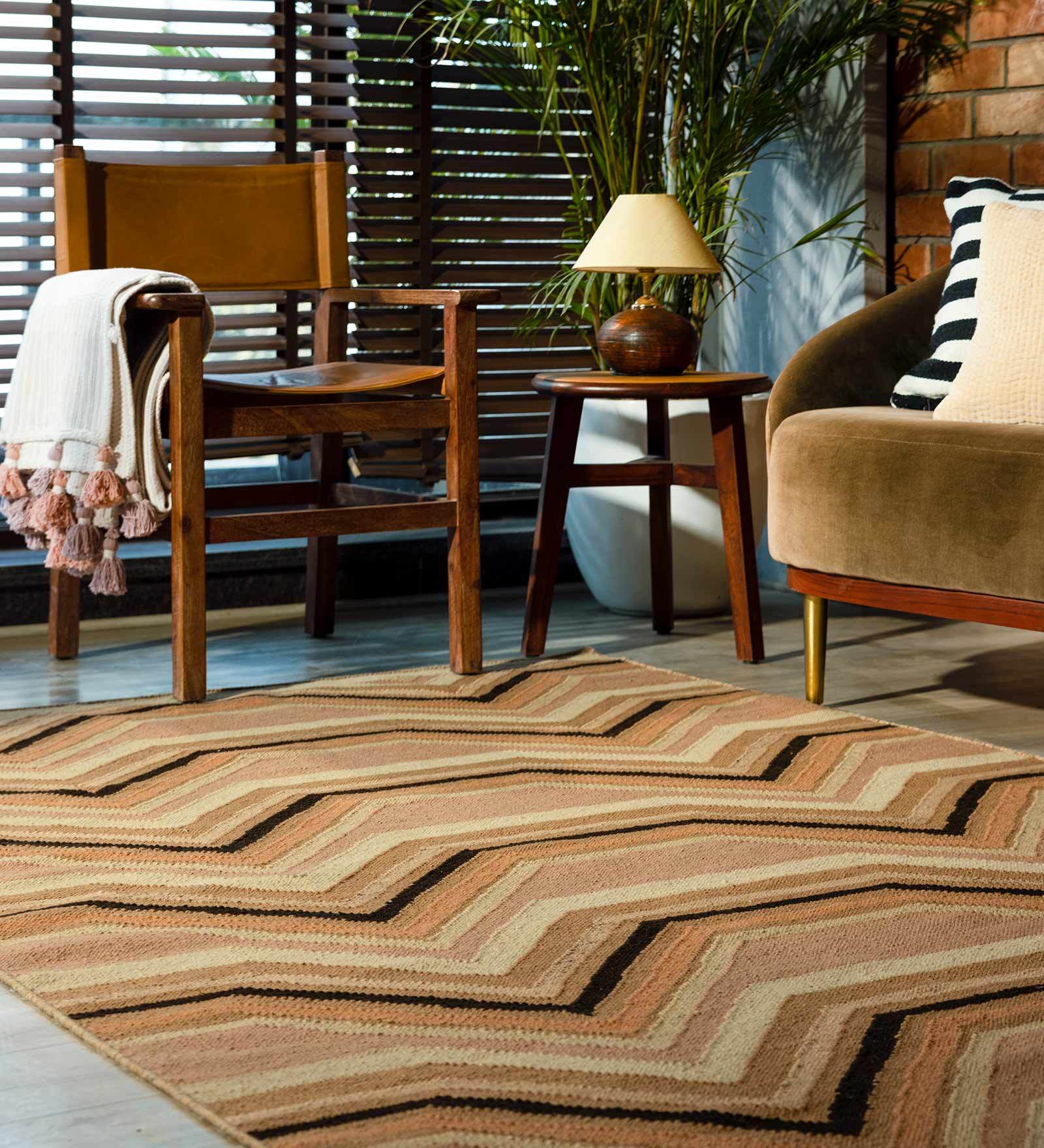 Beige Wool Geometric 6 x 9 Feet Hand Woven Carpet