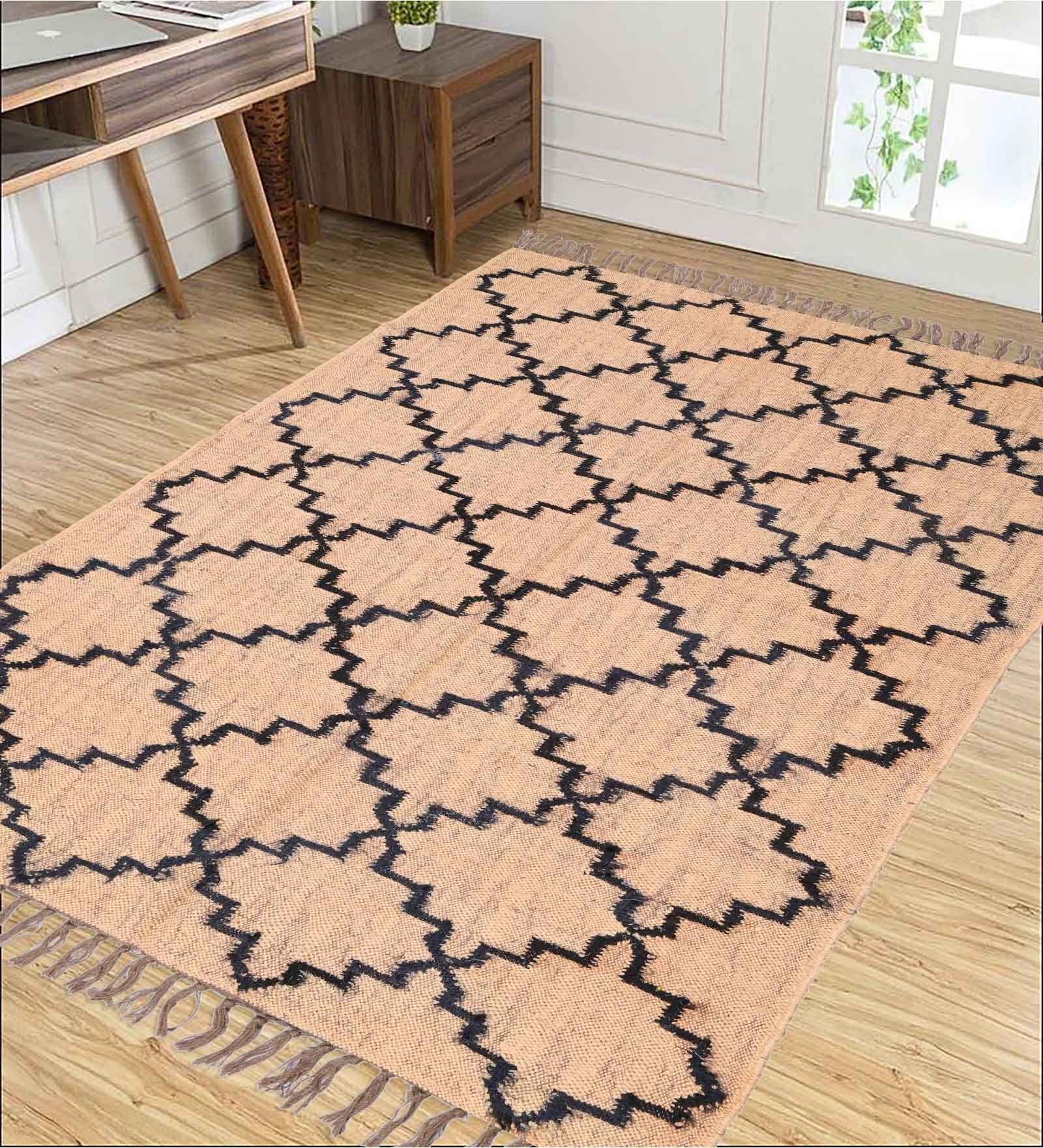 Beige Wool & Jute Abstract 72 x 48 Inches Hand Woven Dhurries