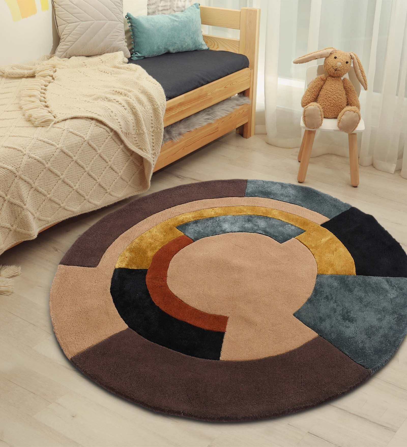 Buy Beige Wool Geometrical 6 ft x 6 ft Hand Tufted Carpet Carpet