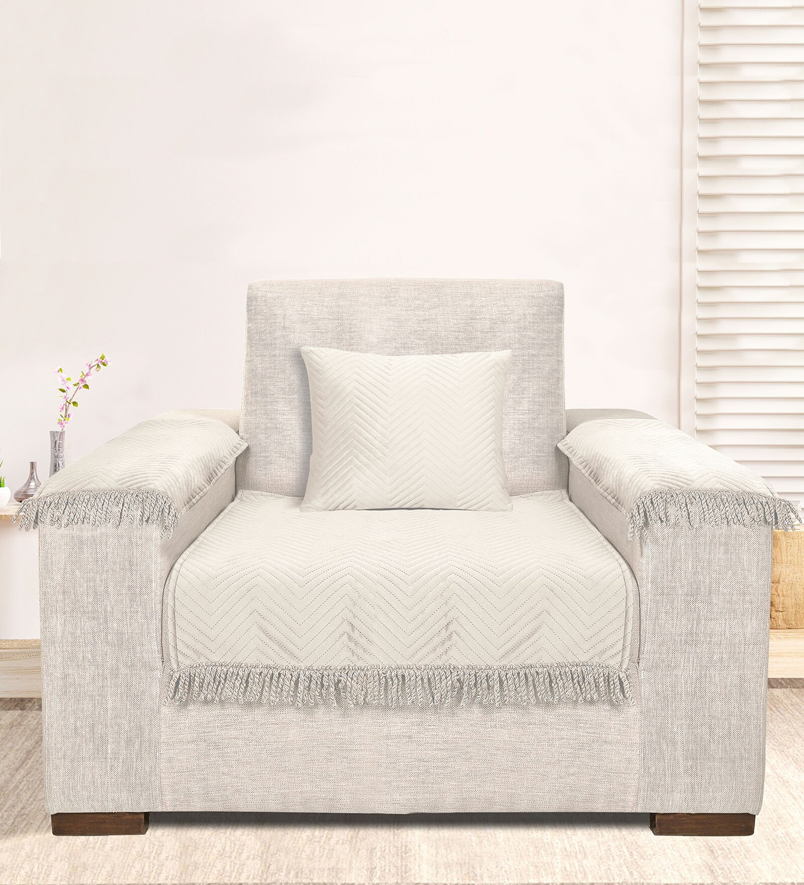 Beige Zig-Zag Velvet 1 Seater Sofa Cover (Pack of 4)