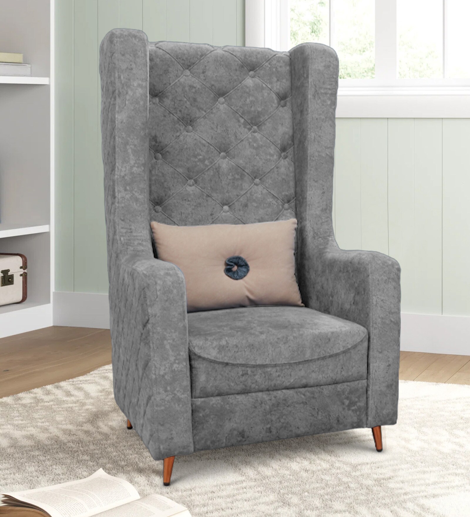 Buy Beleza Fabric Wing Chair In Light Grey Colour At 42 OFF By Vidushi Furniture Pepperfry