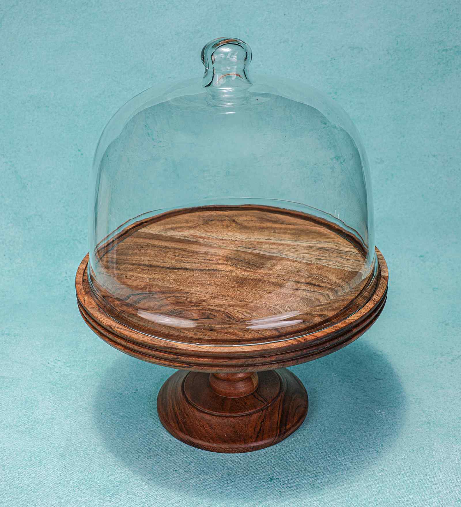 Party Bell Acacia Wood Cake Stand with Glass Dome