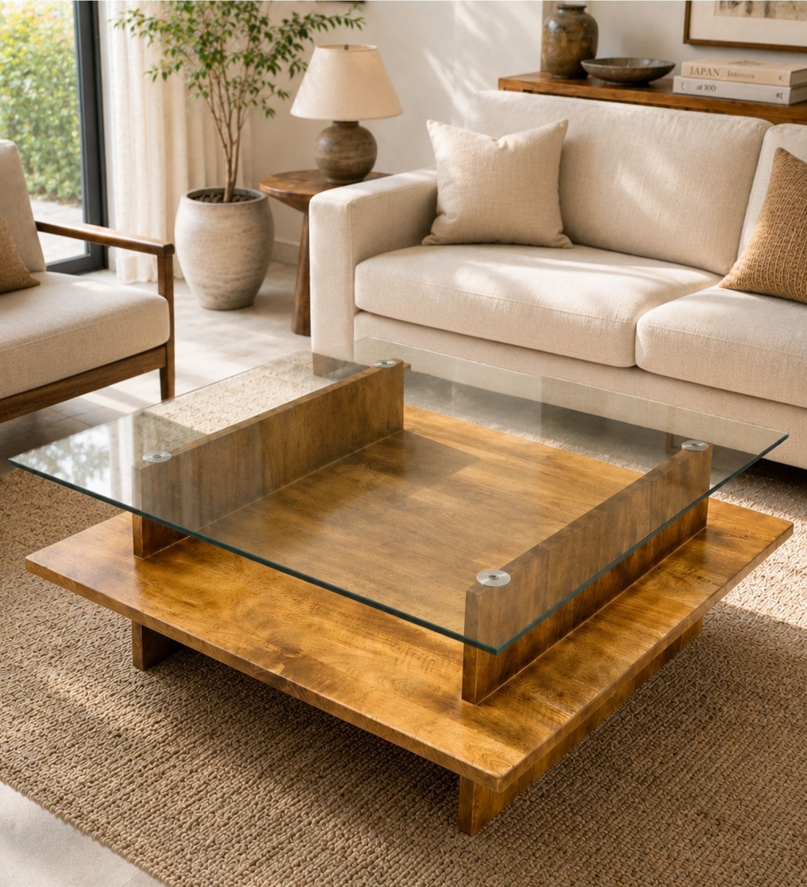Bella Glass Top Center Table In Solid Wood Finish