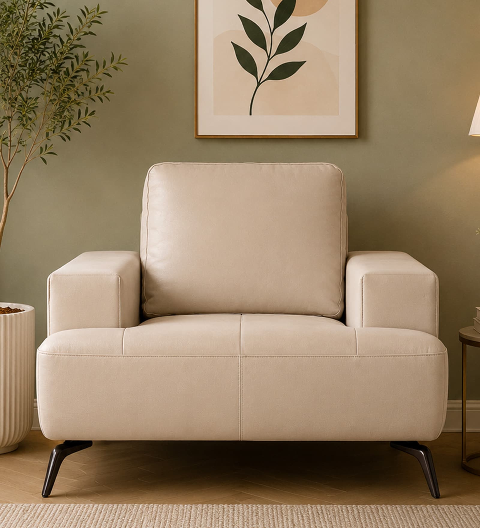 Bellagio Half Leather 1 Seater Sofa in Exotica Oyster Beige colour