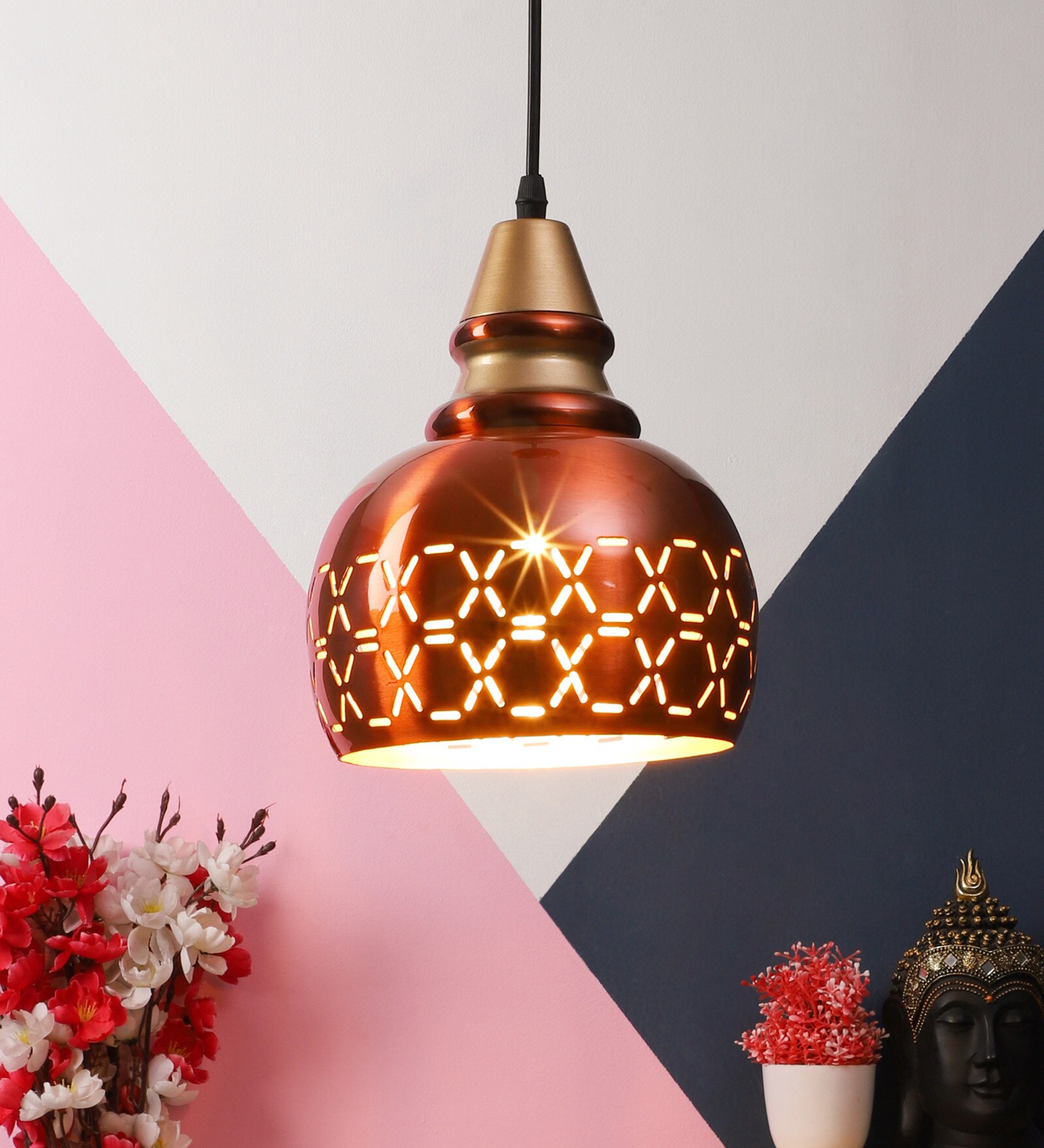 Intricately Belon Copper Metal Hanging Light