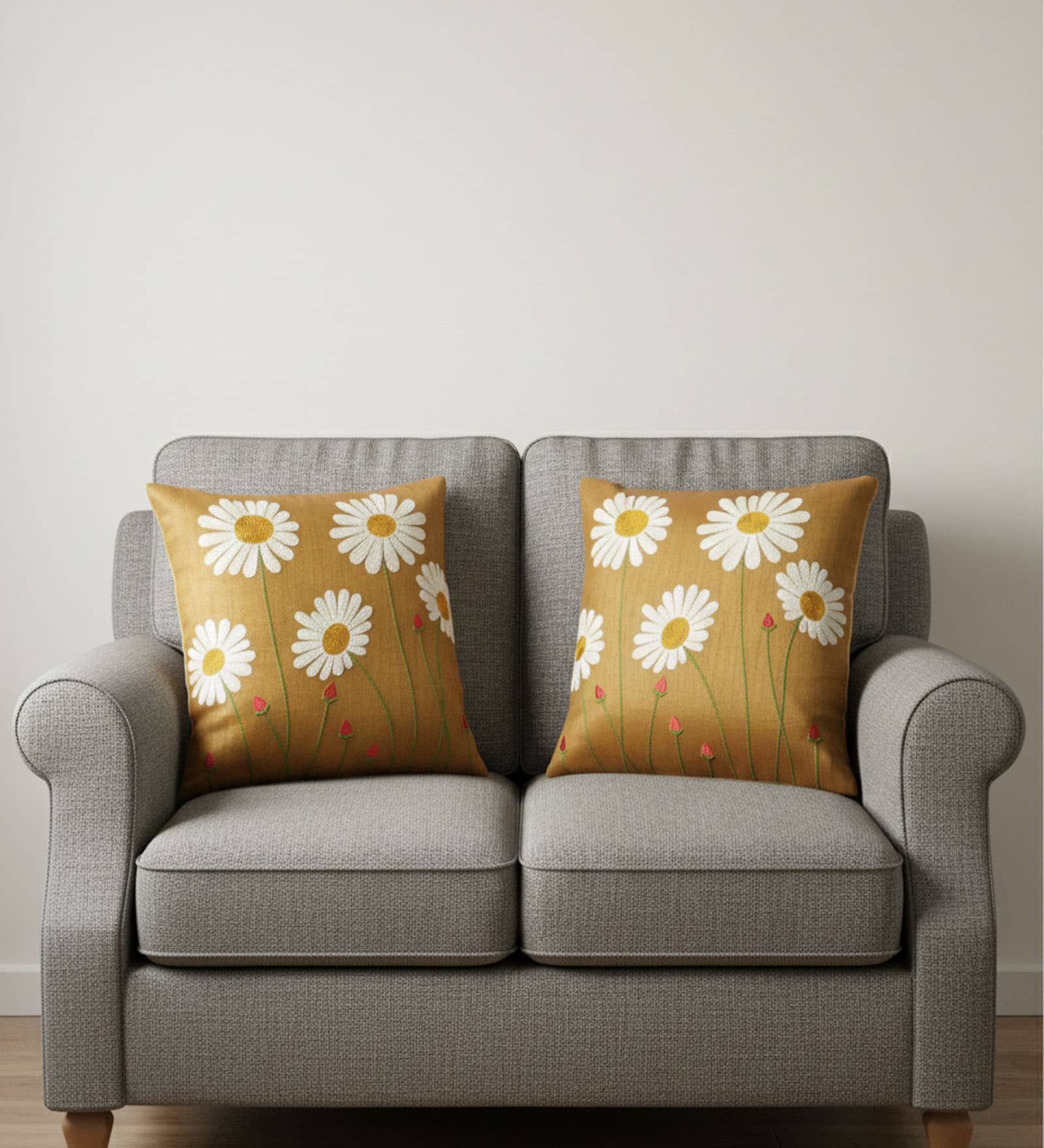 Golden Poly Cotton 16X16 Inches 2Pcs Cushion Covers