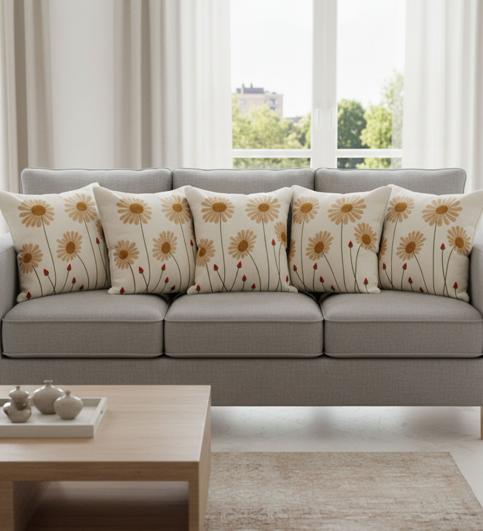 White Poly Cotton 16X16 Inches 5Pcs Cushion Covers