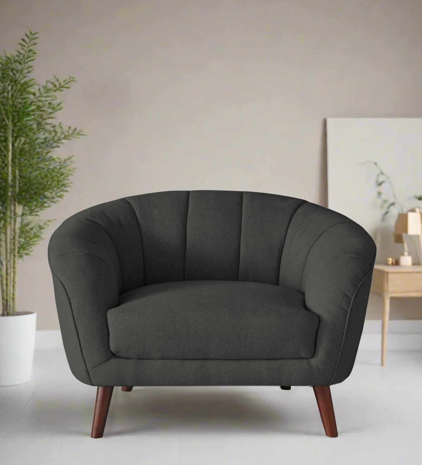 Benjamin Fabric 1 Seater Sofa in Charcoal Grey Colour