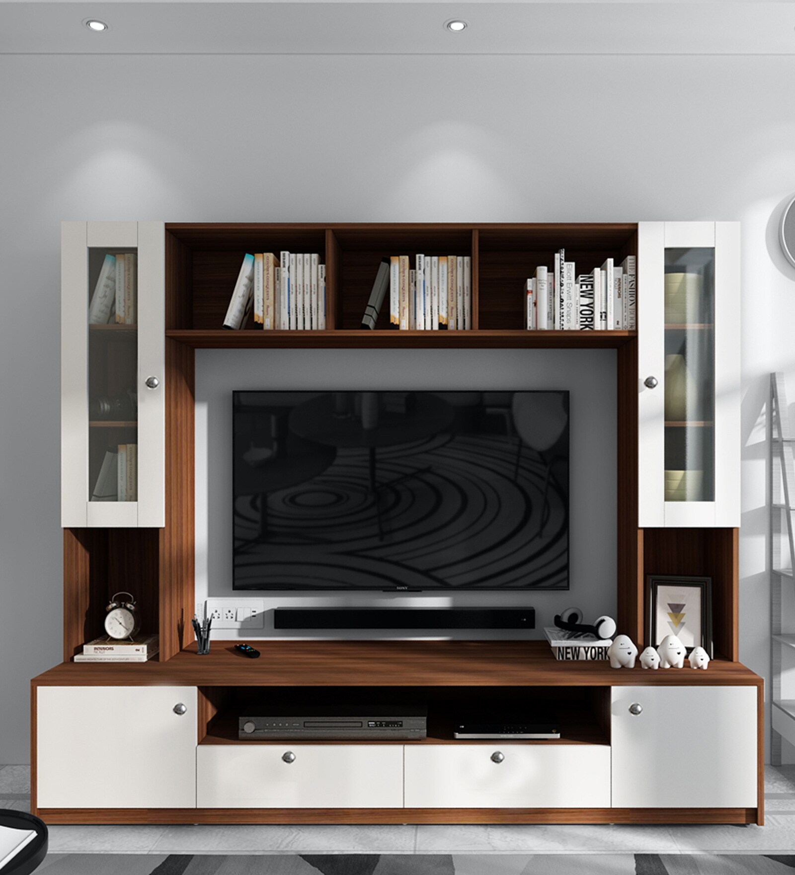 Buy Benji TV Unit For TV Upto 55\ in Walnut And Frosty White Finish by
