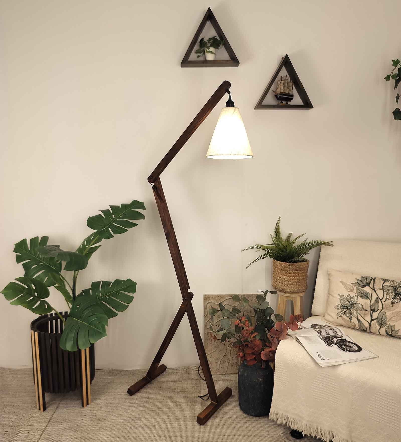 Benji Wooden Floor Lamp with Jute Shade & Brown Base