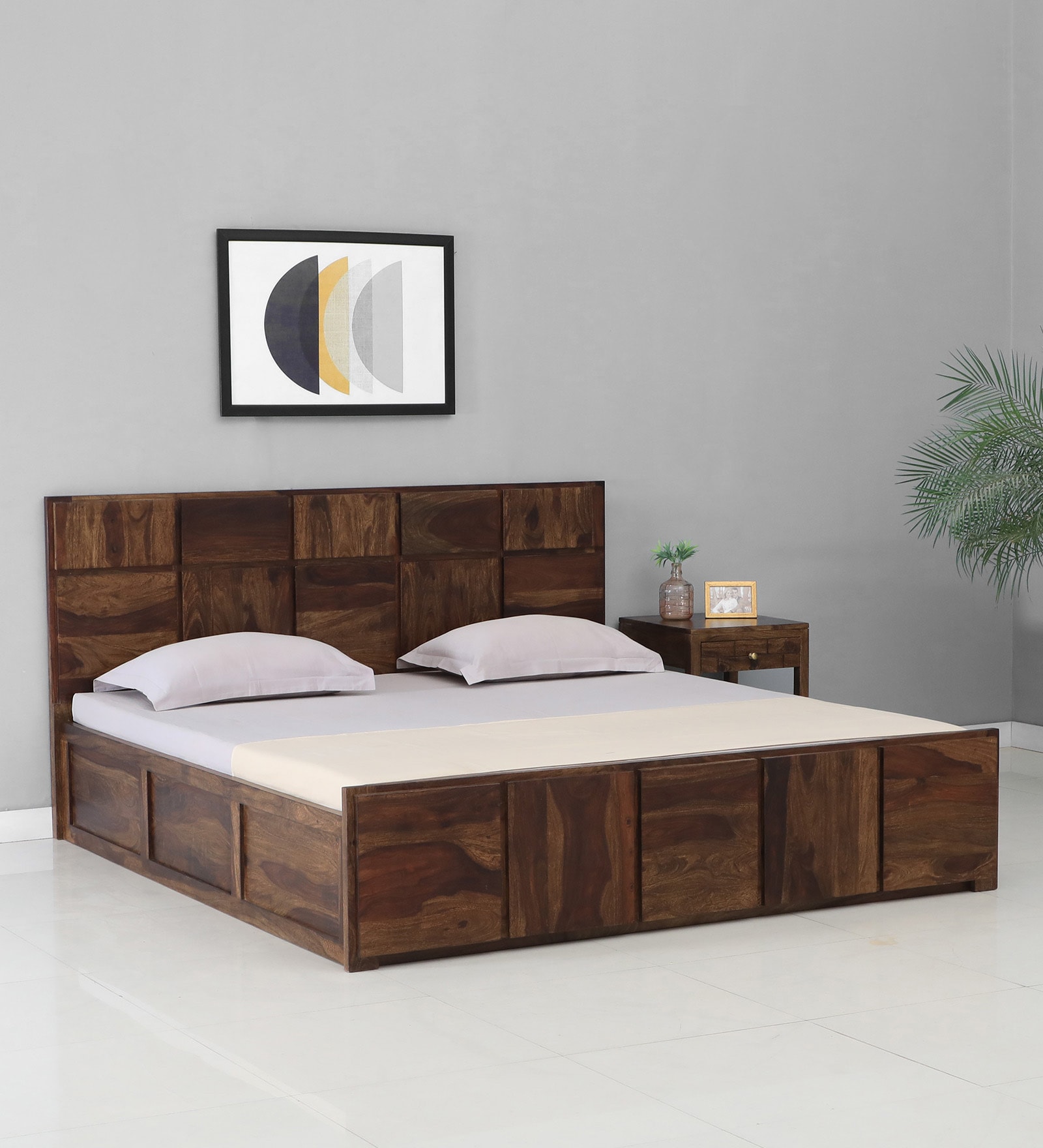 Bergen Sheesham Wood King Size Bed In Provincial Teak Finish With Box Storage