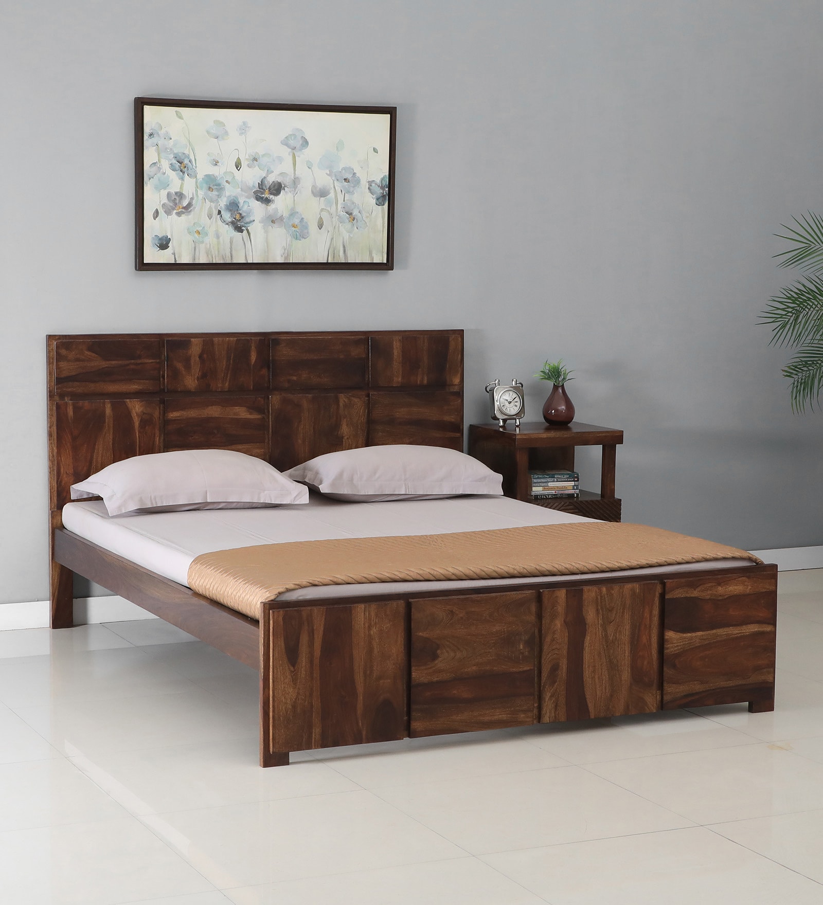 Buy Bergen Sheesham Wood Queen Size Bed In Provincial Teak Finish at 1% ...