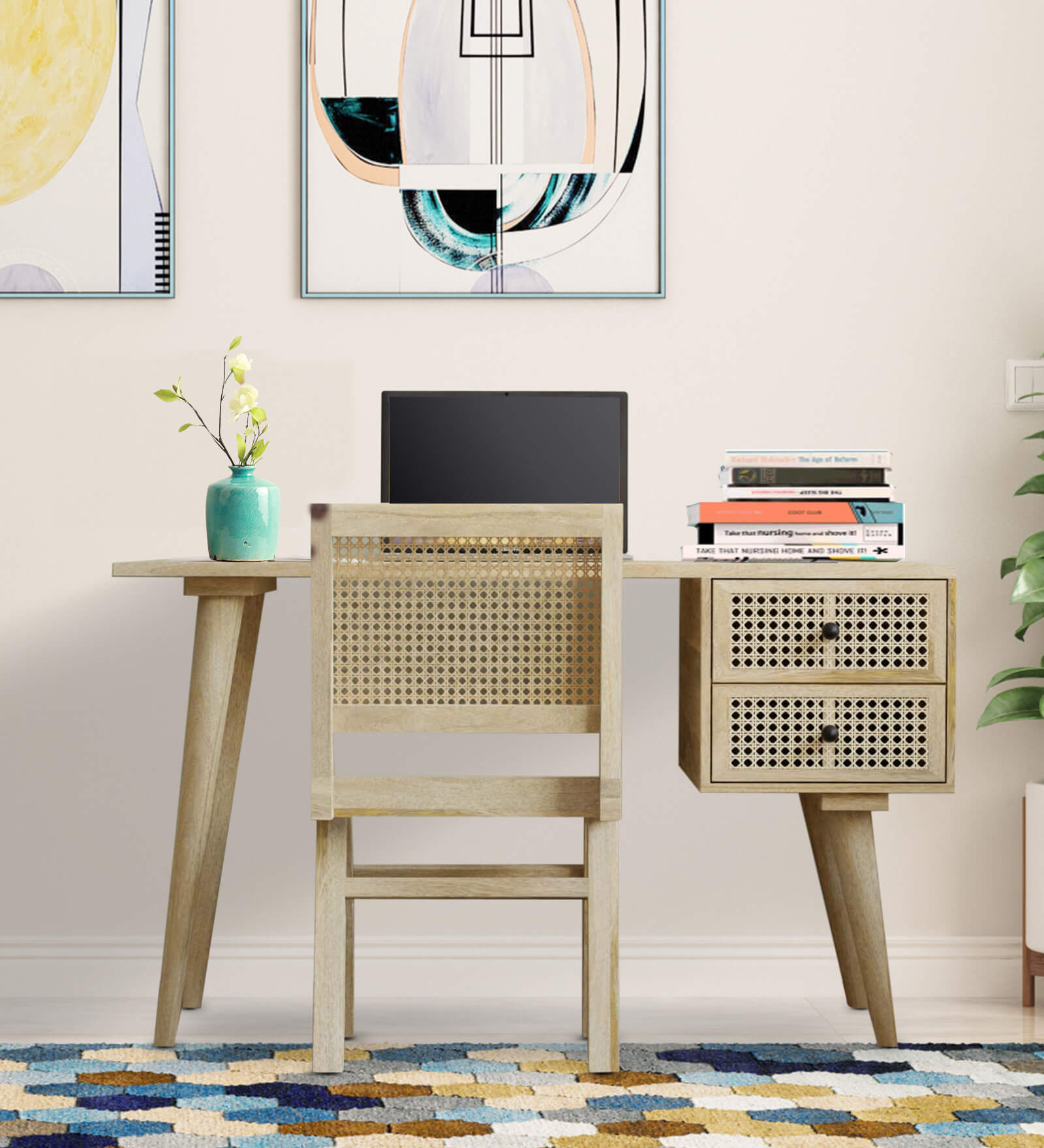 Berlin Cane Writing Table In Natural Finish