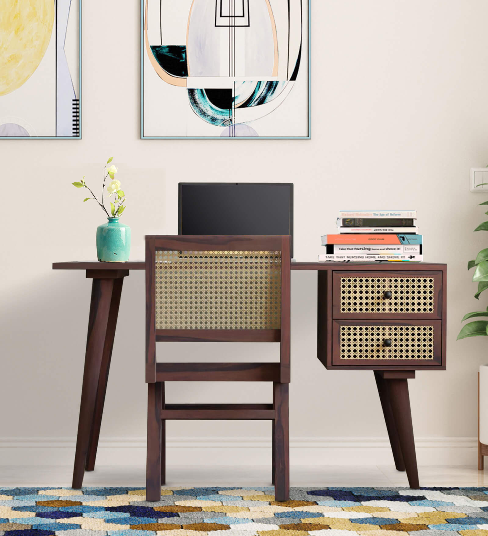 Berlin Cane Writing Table In Walnut Finish