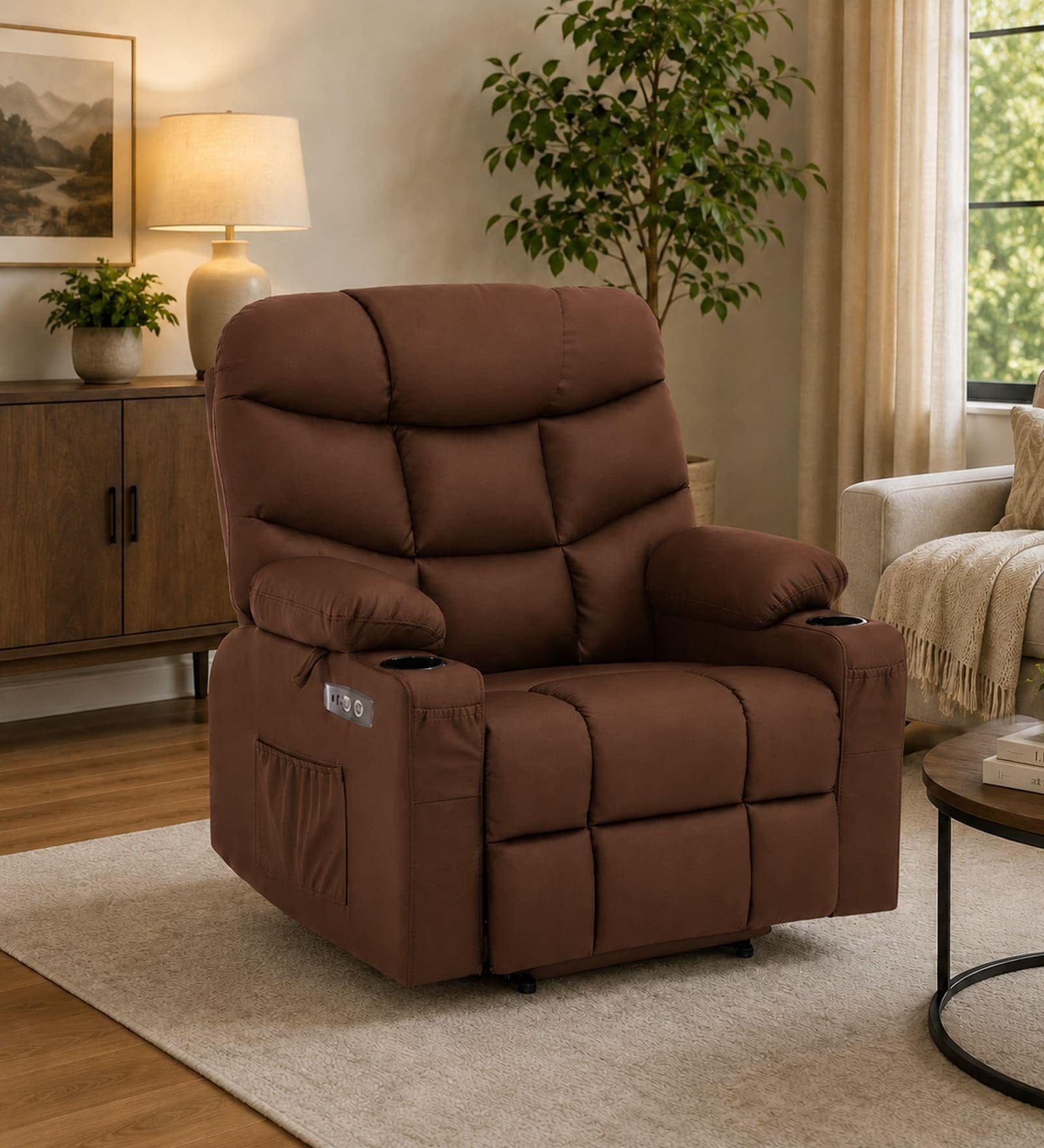 Berlin Leatherette Electric 1 Seater Recliner With USB Port In Brown Colour