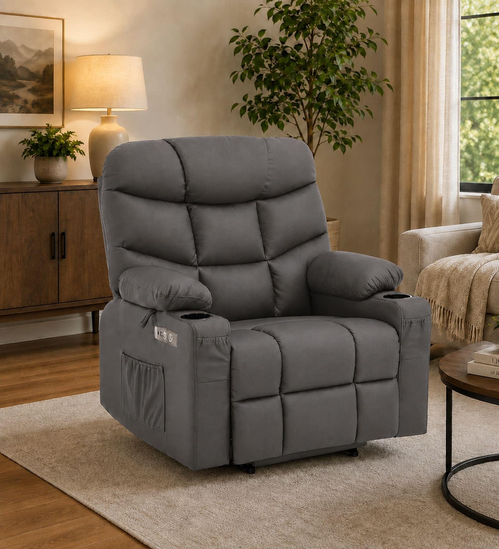 Berlin Leatherette Electric 1 Seater Recliner With USB Port In Grey Colour