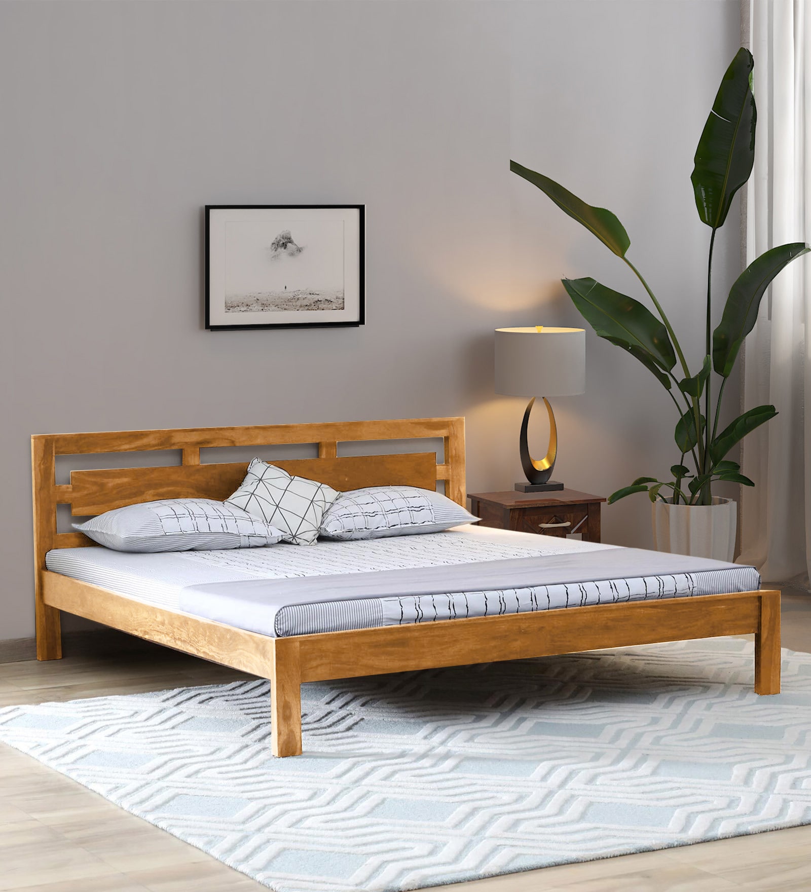 Buy Berlin Sheesham Wood Queen Size Bed In Scratch Resistant Rustic ...