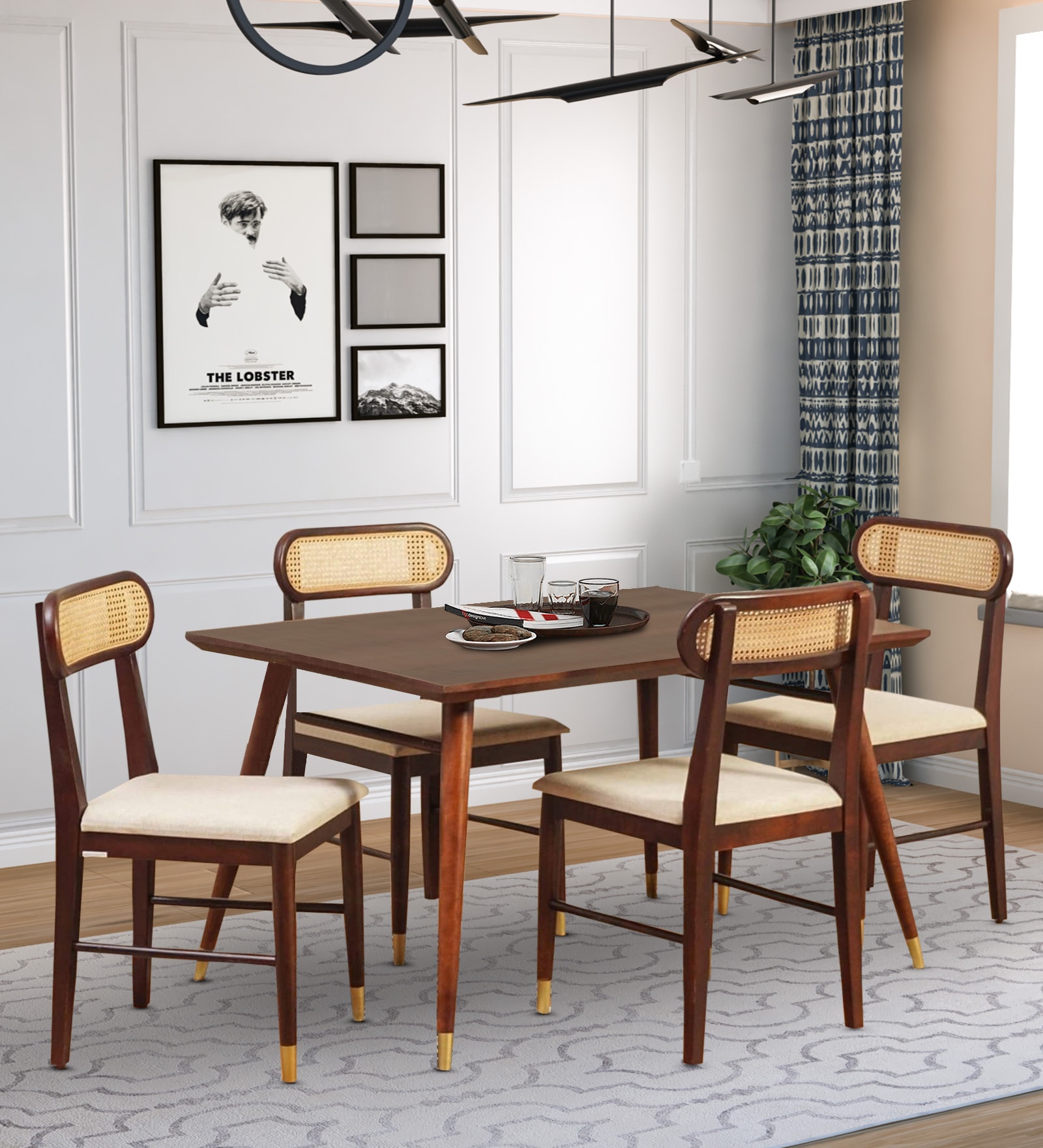 Berlin Solid Wood 4 Seater Dining Set In Walnut Finish