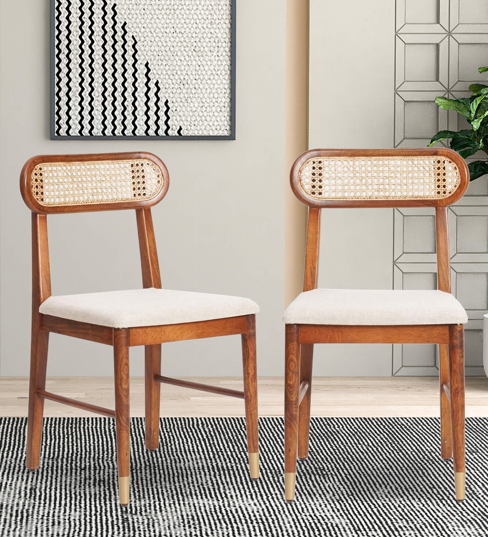 Berlin Solid Wood Dining Chair In Teak Honey Finish Set Of 2