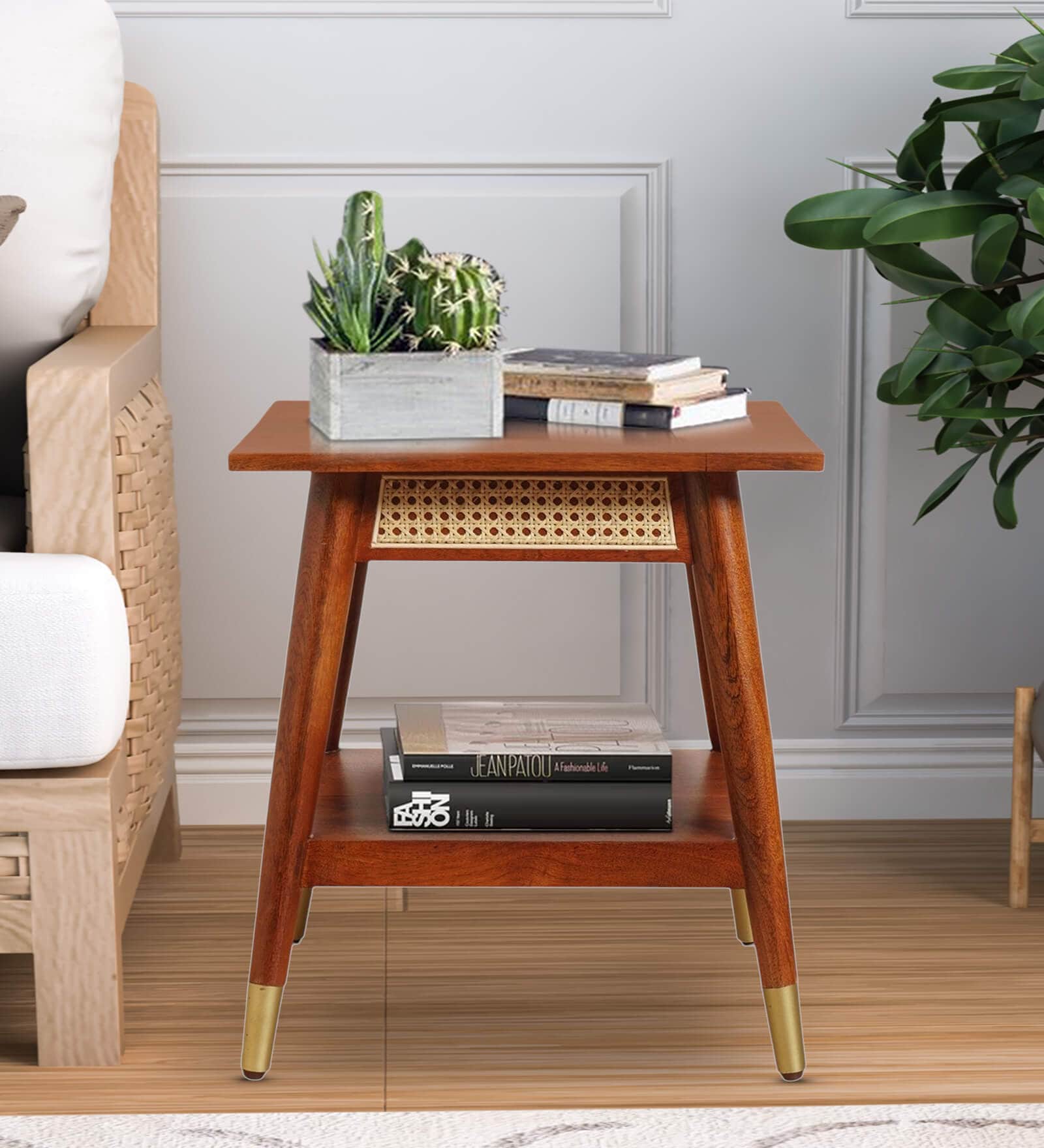 Berlin Solid Wood End Table In Teak Honey Finish