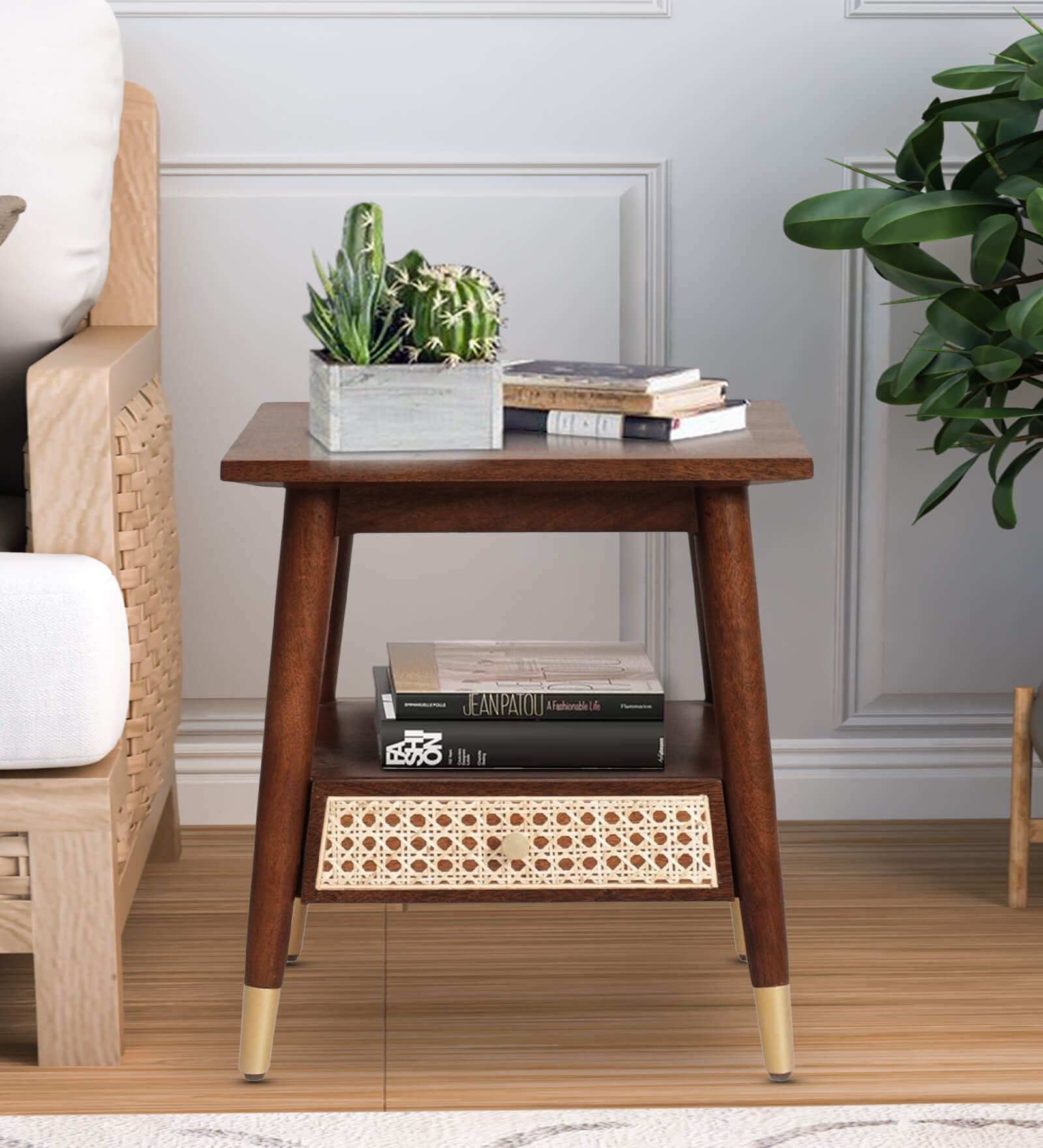 Berlin Solid Wood End Table In Walnut Finish