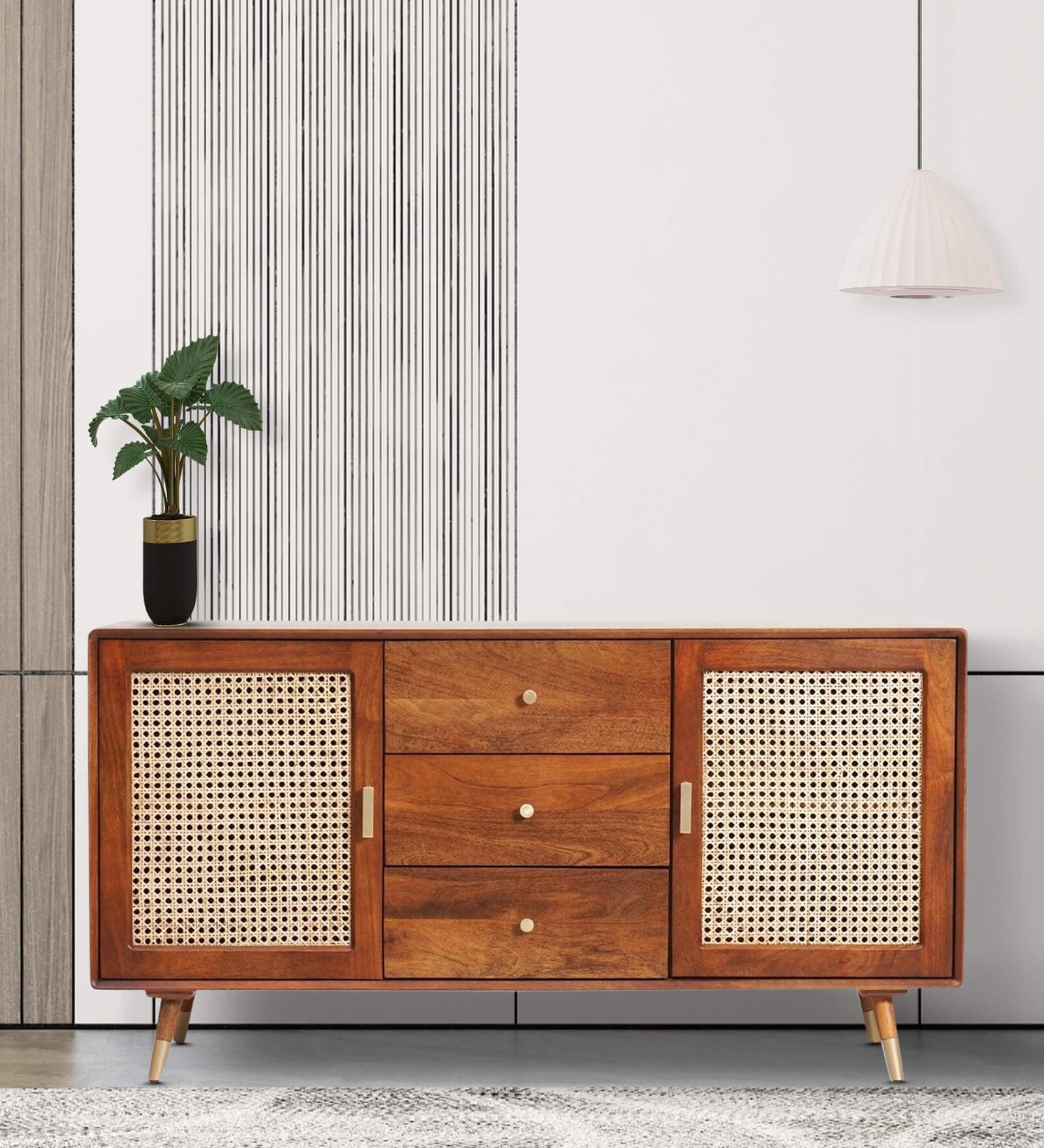 Berlin Solid Wood Side Board In Teak Honey Finish