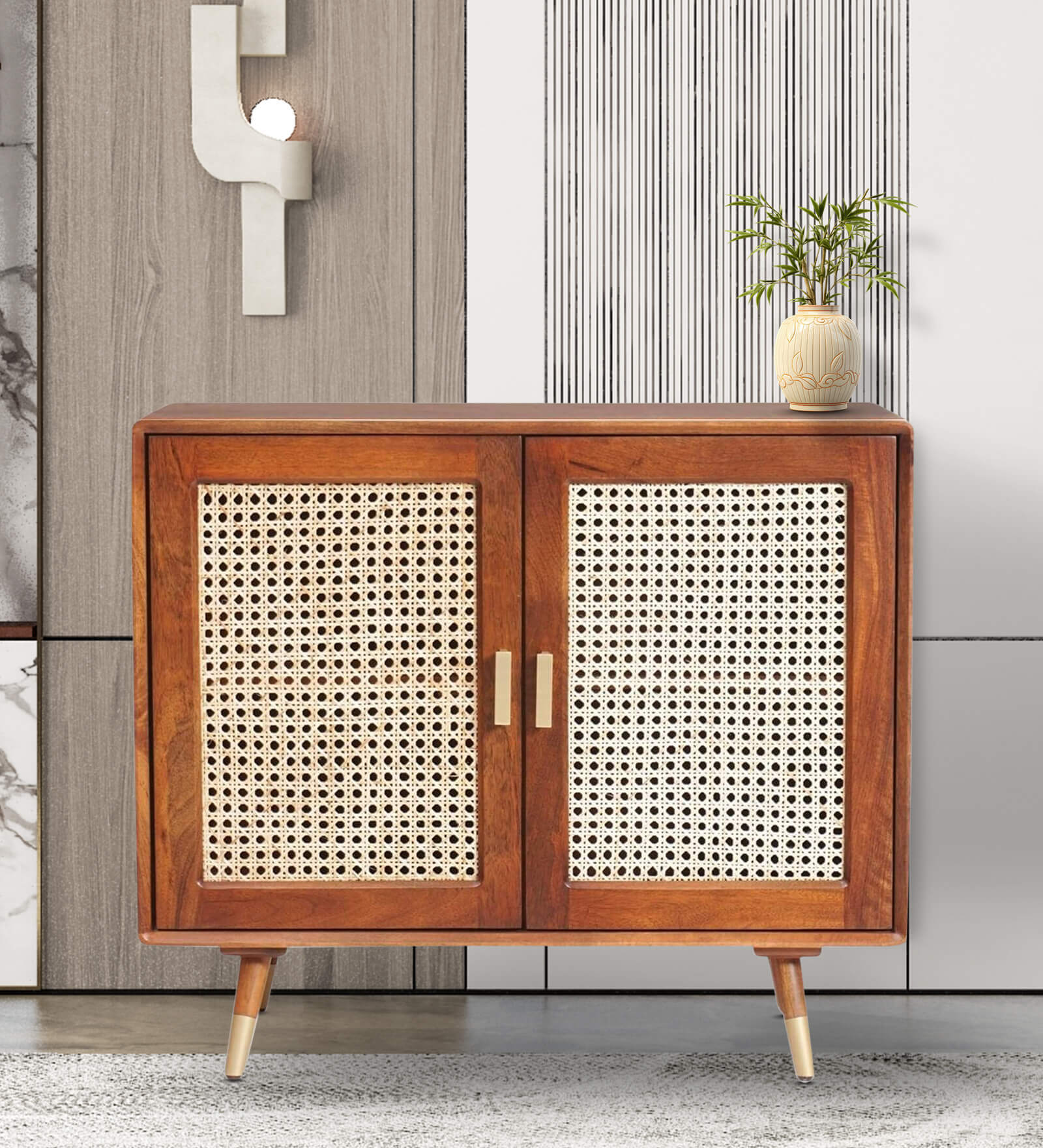 Berlin Solid Wood Side Board In Teak Honey Finish