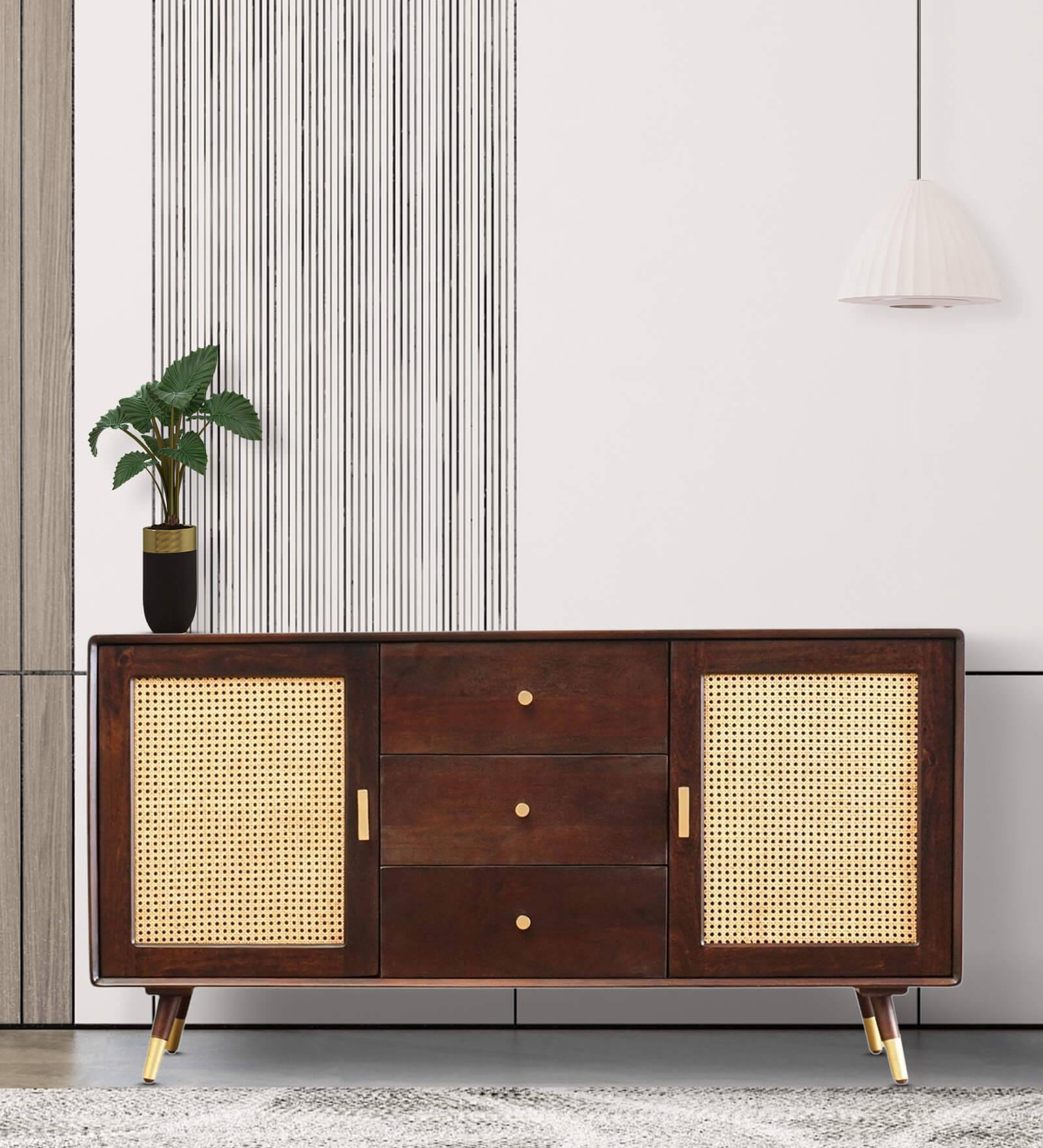 Berlin Solid Wood Side Board In Walnut Finish