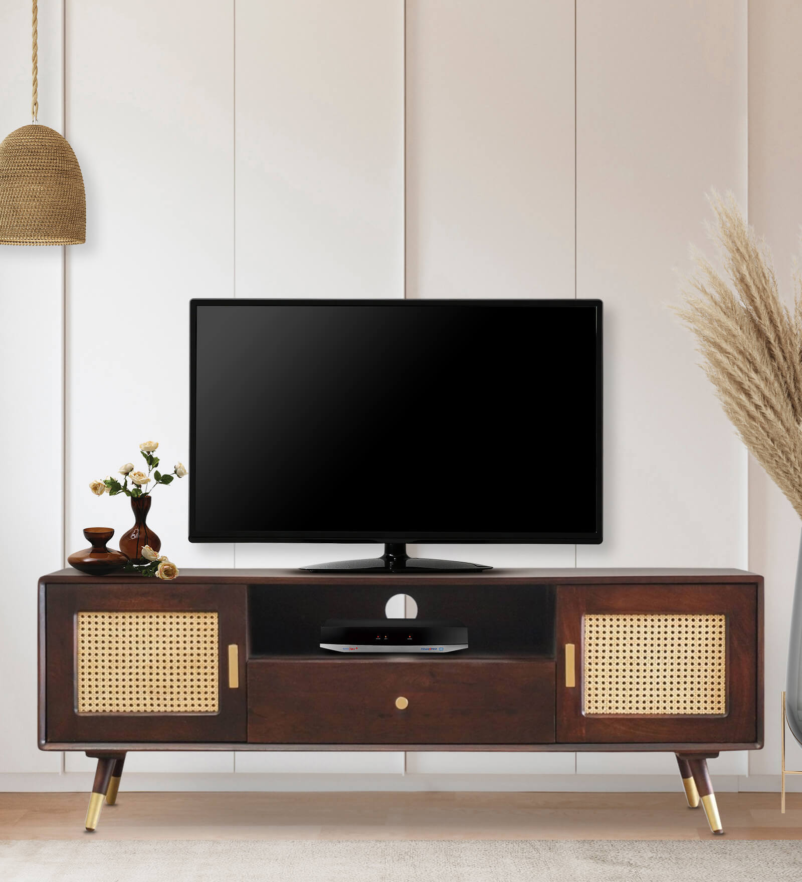 Berlin Solid Wood Tv Console In Walnut Finish