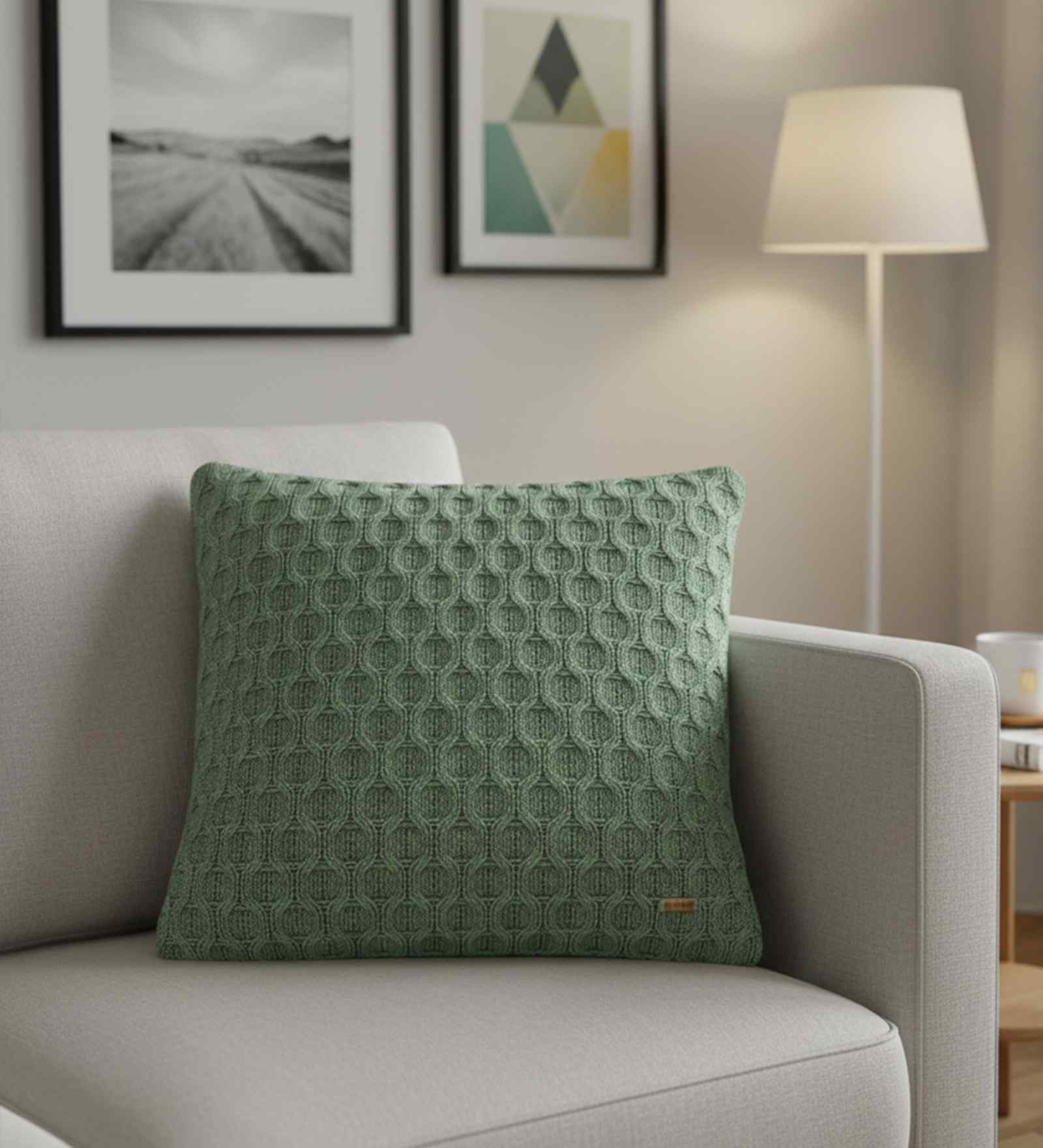 Bermuda Green 100% Cotton Kelly 16X16 Inches Knitted Cushion Cover