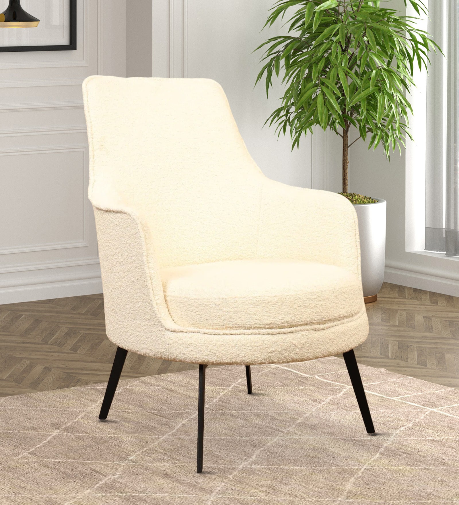 Bertita Fabric High Back Lounge Chair In White Colour