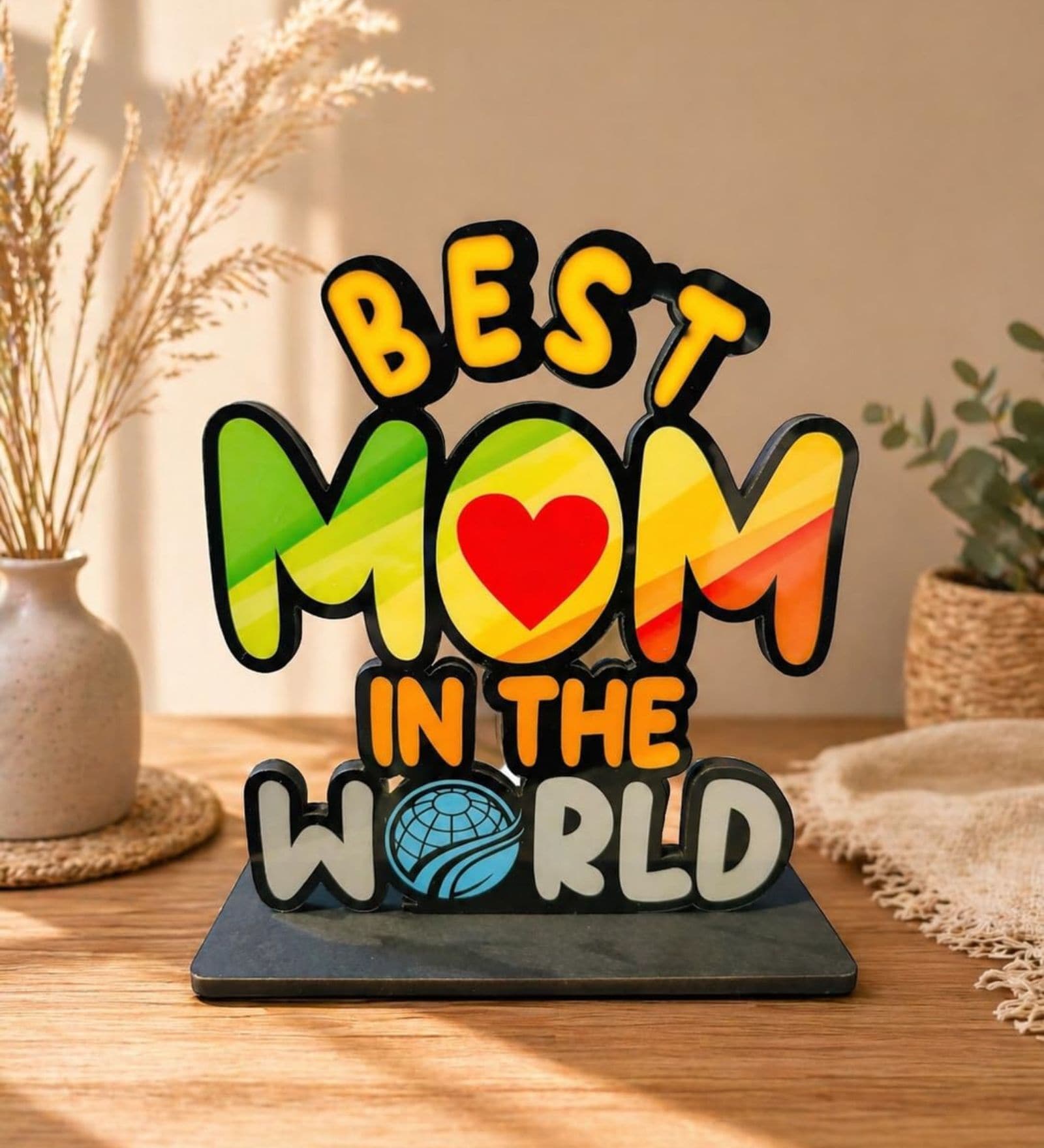 Best Mom in The World Wooden Trophy Gift for Mother or Maa Best Gift