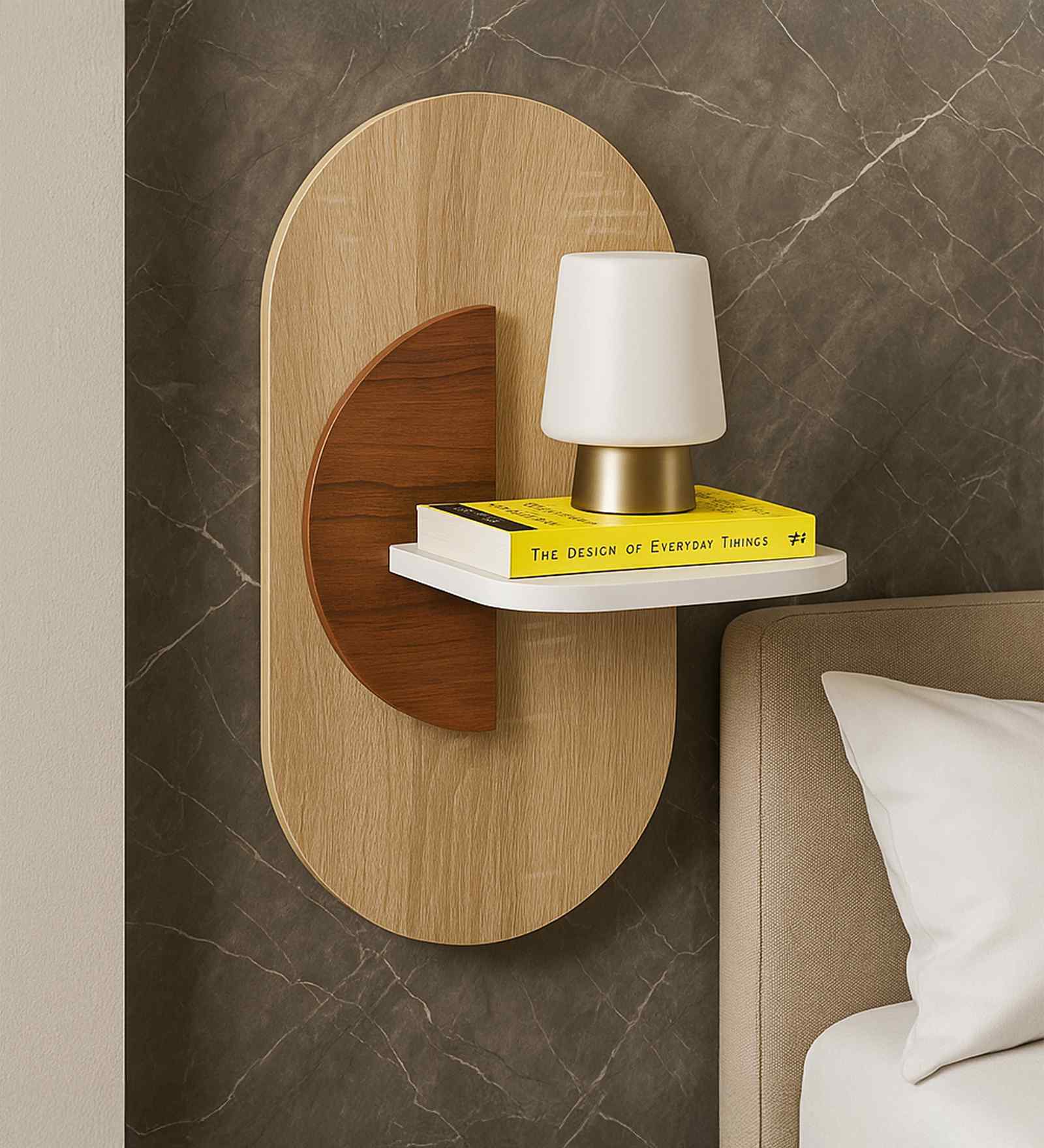 Beta Wall Mounted Bedside Table In Oak & White finish