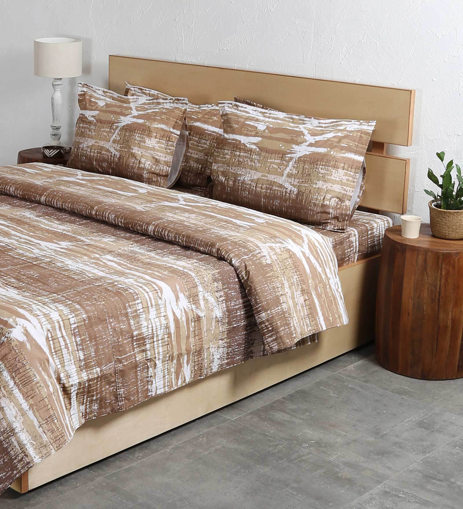 Betka Brown Cotton Double Bed Duvet Cover